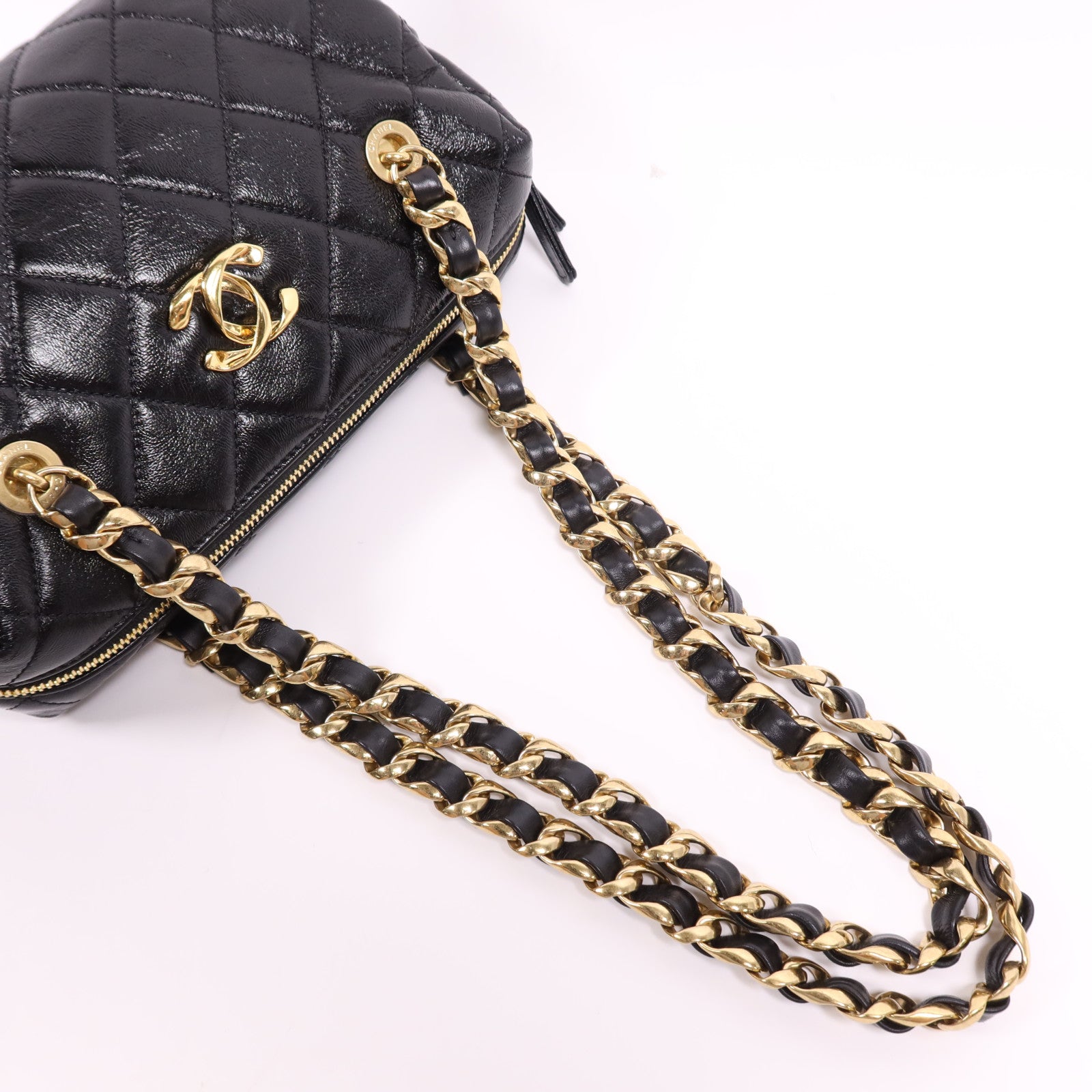 CHANEL 牛皮皮革Bowling Bag金扣鏈帶肩背袋