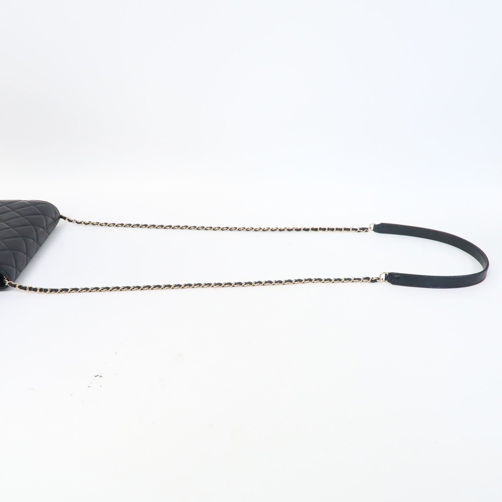 CHANEL 菱格羊皮皮革Chain Shoulder金扣鏈帶肩背袋黑色
