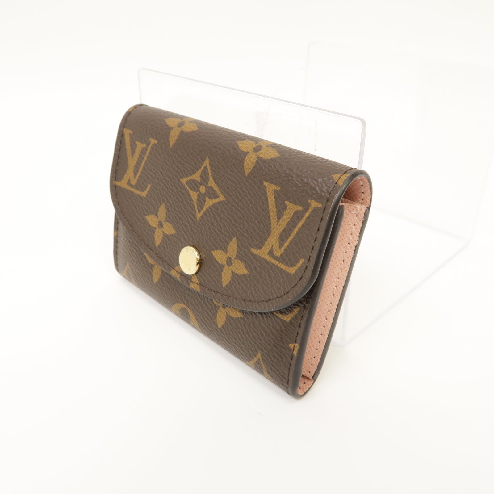 LOUIS VUITTON Monogram Rosalie金扣零錢包粉紅色/棕色