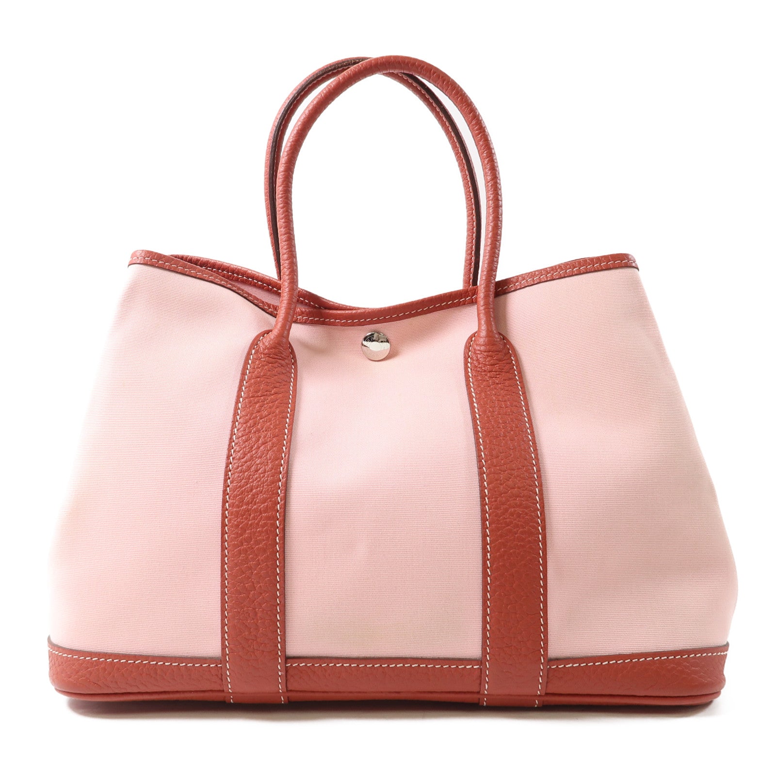 HERMES 帆布Garden Party TPM銀扣手挽袋粉紅色/紅色