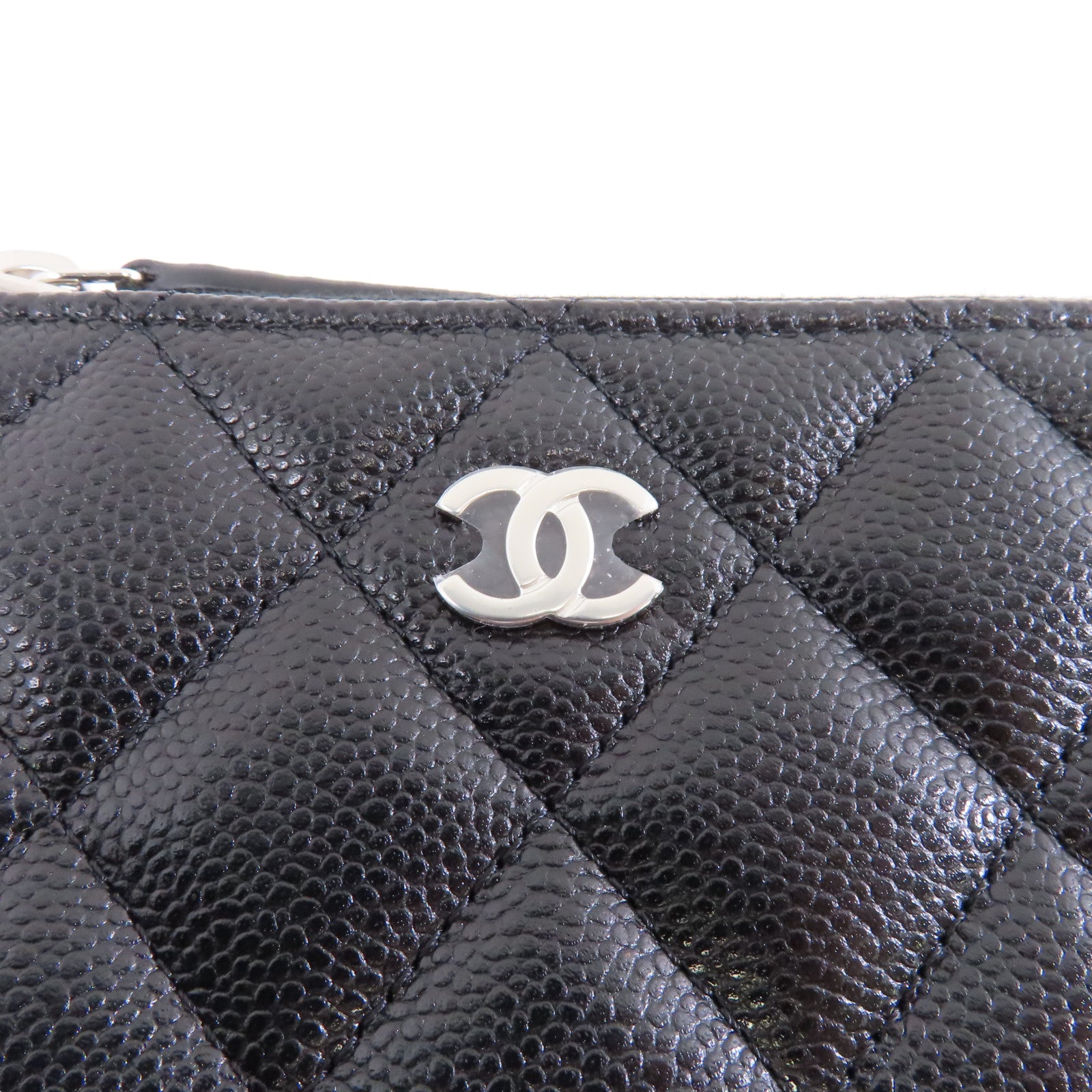 CHANEL 菱格Caviar皮革Coin Case銀扣零錢包黑色