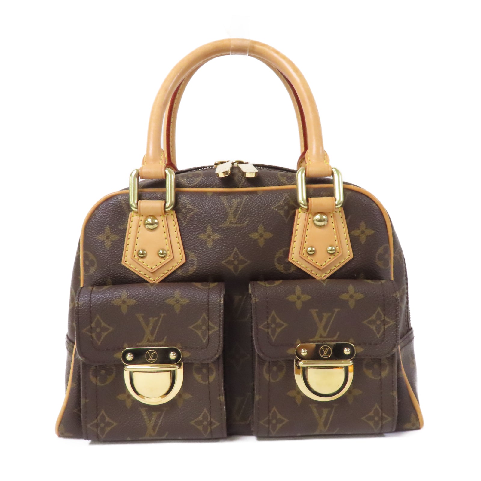 LOUIS VUITTON 【激減優惠】Monogram Manhattan PM金扣手挽袋啡色