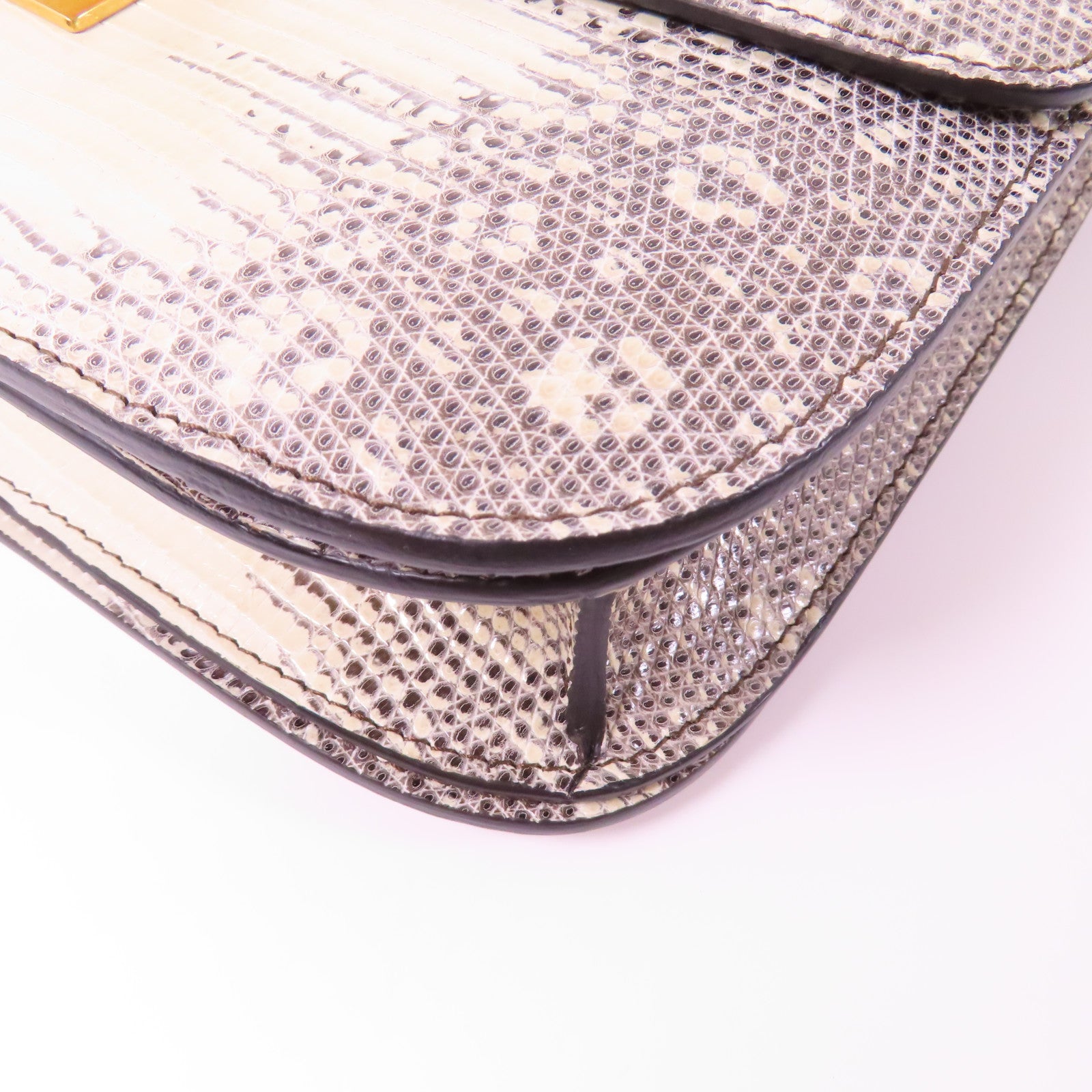 CELINE 蜥蝪皮革Classic Box金扣肩背袋白色/啡色