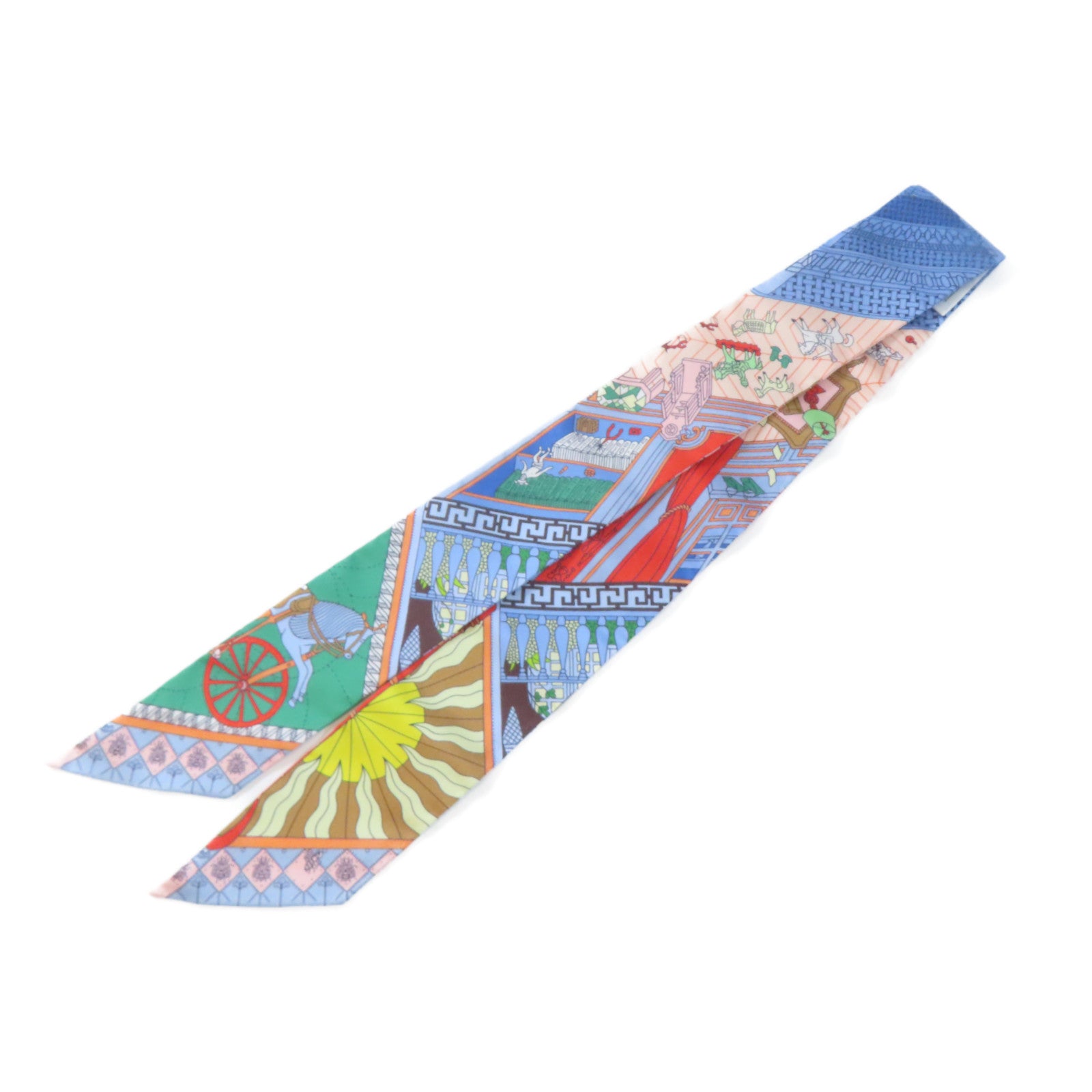HERMES 絲質Twilly絲巾淺藍色/彩色