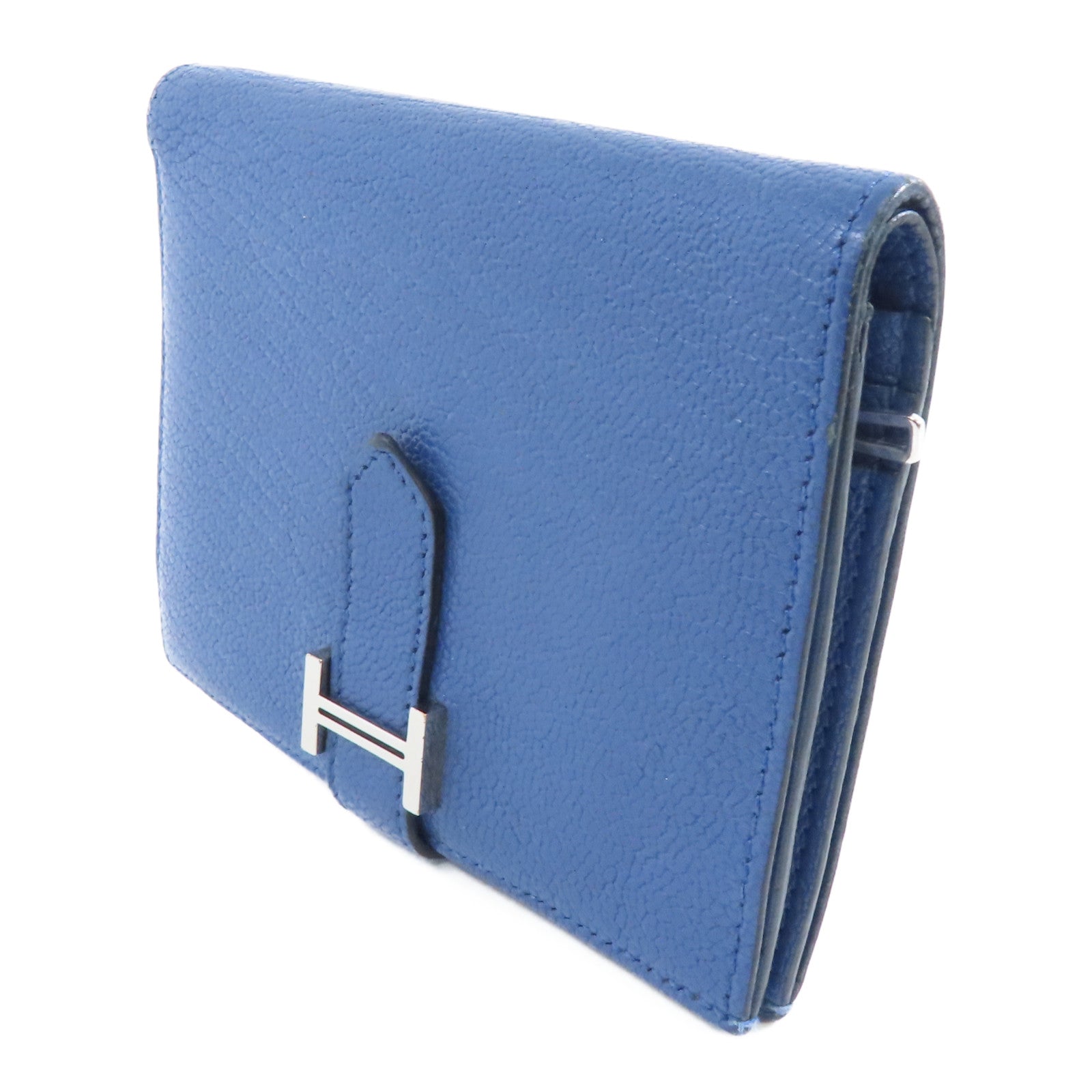 HERMES Chevre皮革Bearn Wallet銀扣錢包藍色