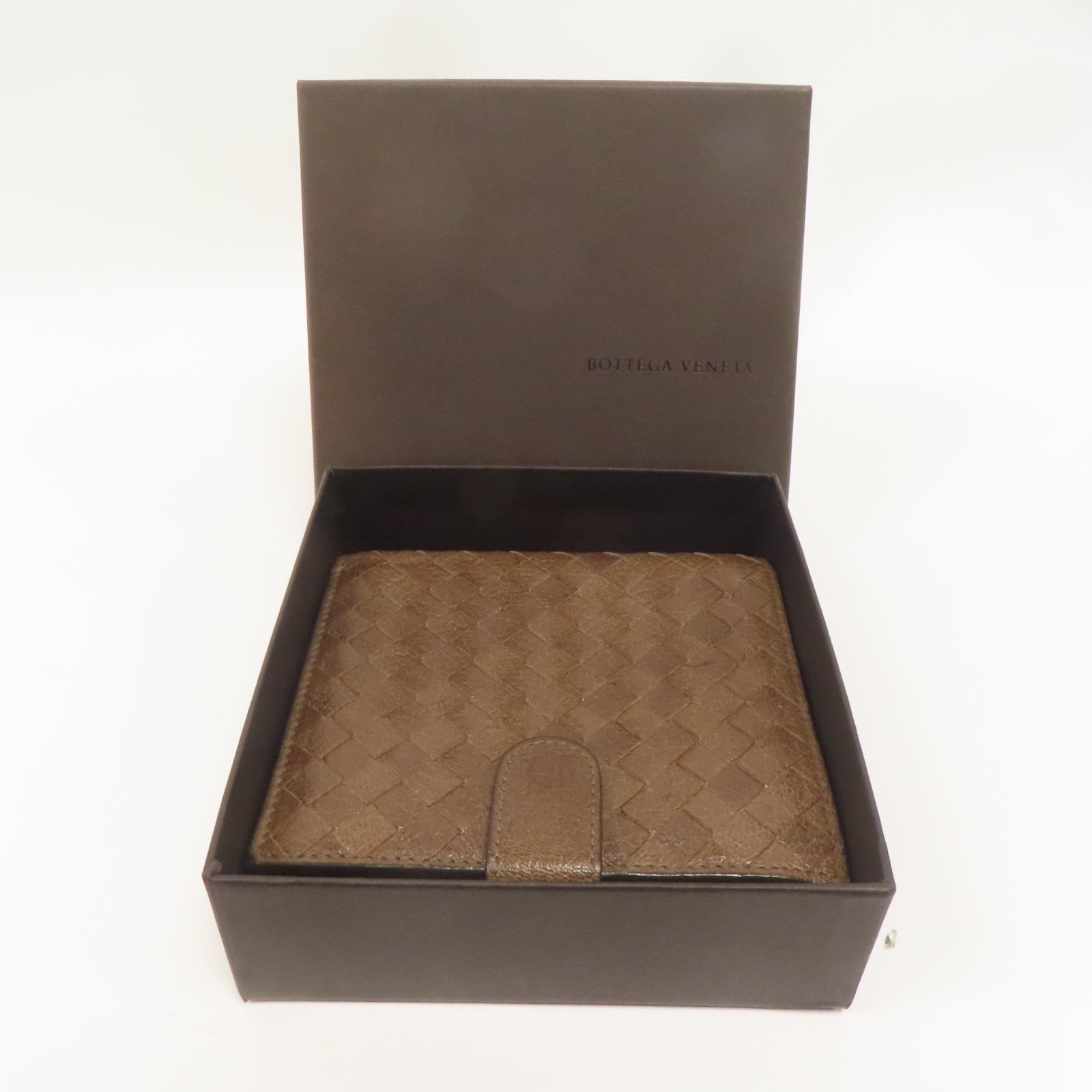 BOTTEGA VENETA 【激減優惠】織紋皮革Wallet金扣鈕扣錢包啡色
