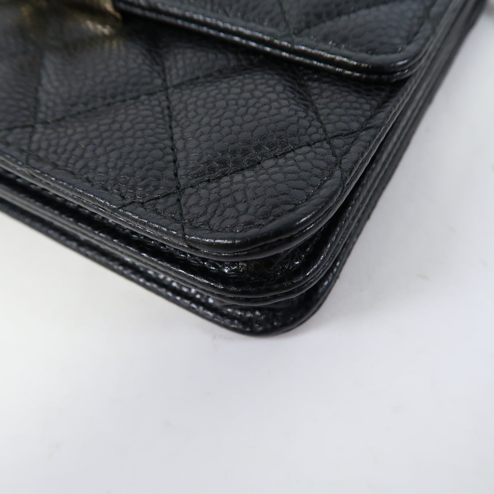 CHANEL 菱格羊皮皮革Chain Shoulder金扣鏈帶肩背袋黑色