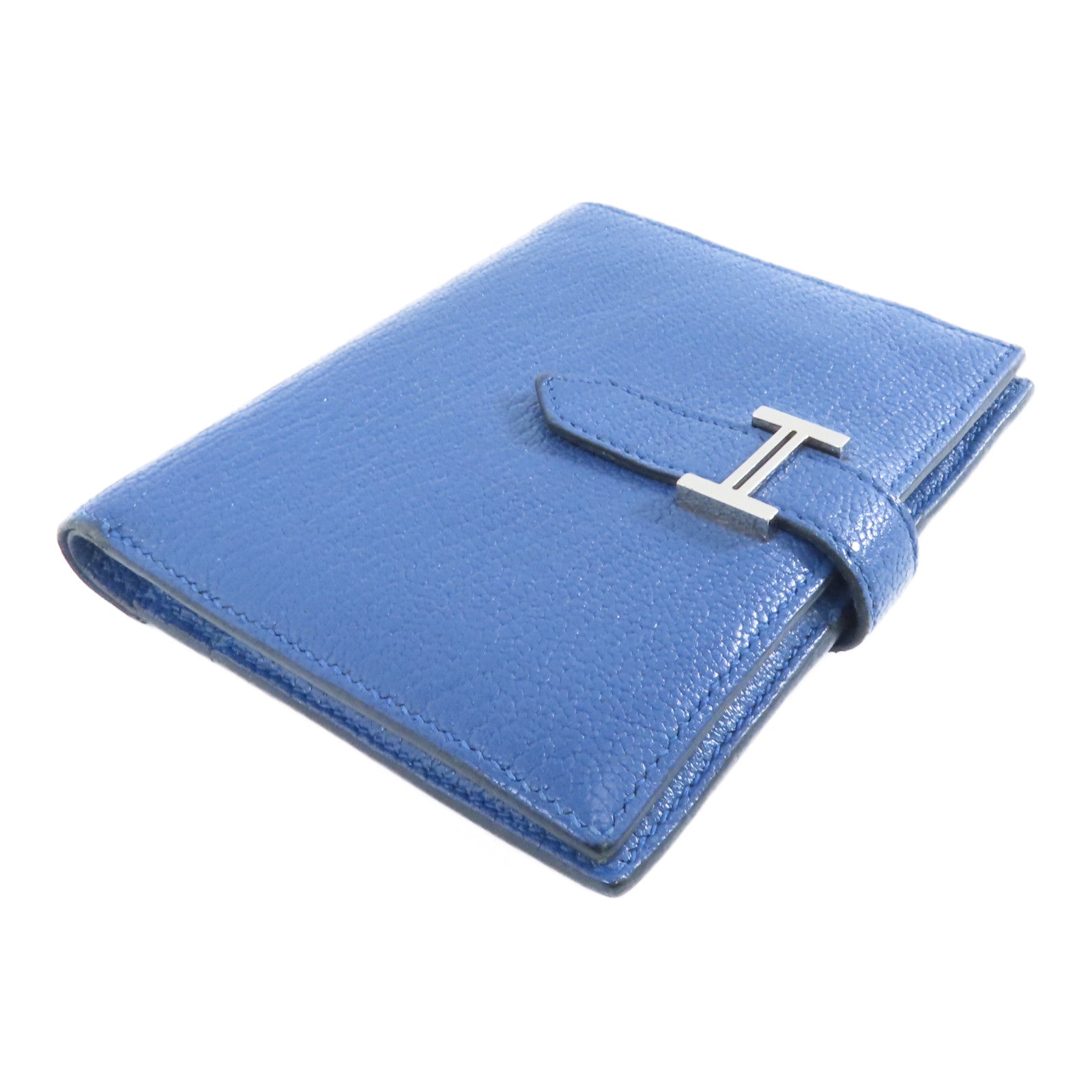 HERMES Chevre皮革Bearn Wallet銀扣錢包藍色
