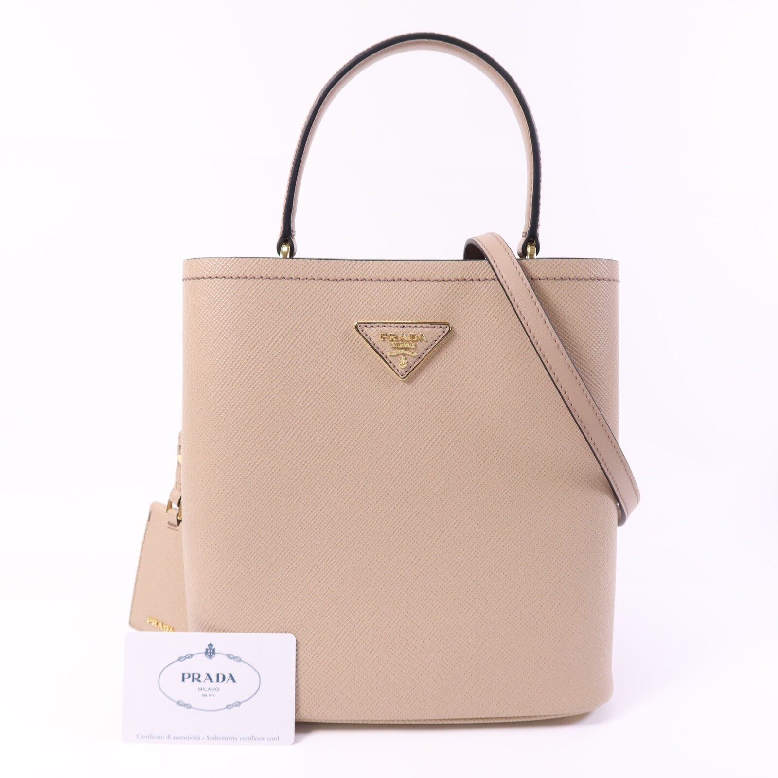 PRADA Saffiano皮革Panier金扣手挽肩背兩用袋