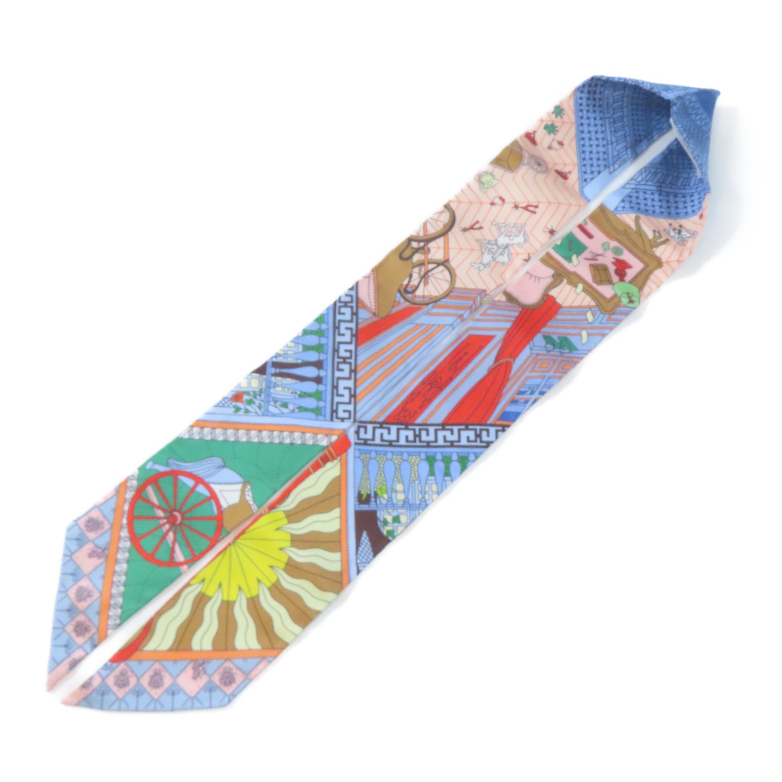 HERMES 絲質Twilly絲巾淺藍色/彩色