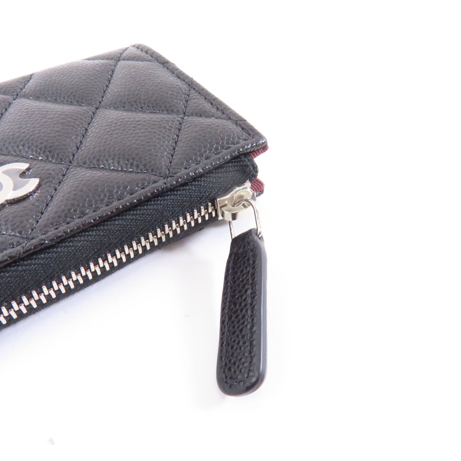 CHANEL 菱格Caviar皮革Coin Case銀扣零錢包黑色