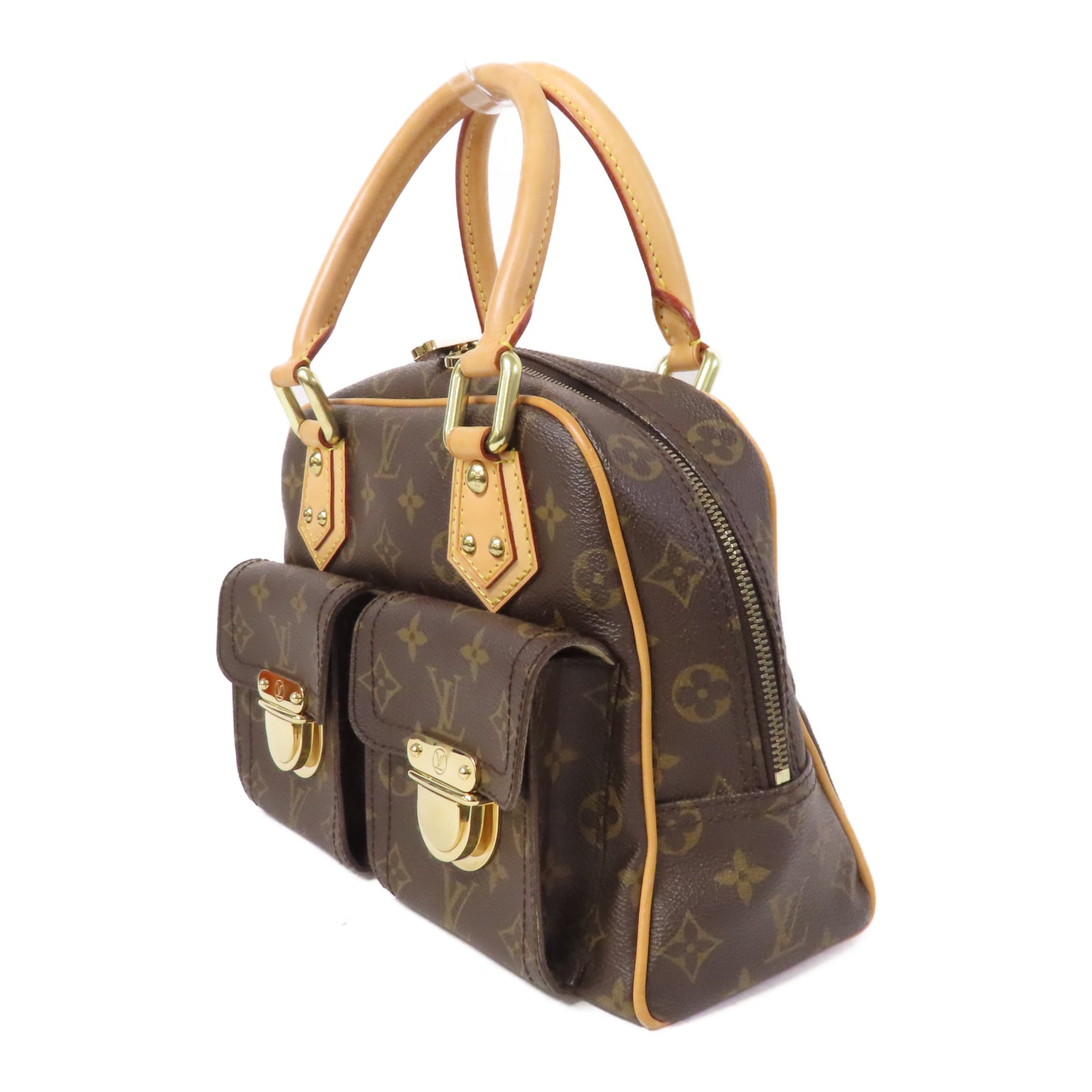 LOUIS VUITTON 【激減優惠】Monogram Manhattan PM金扣手挽袋啡色