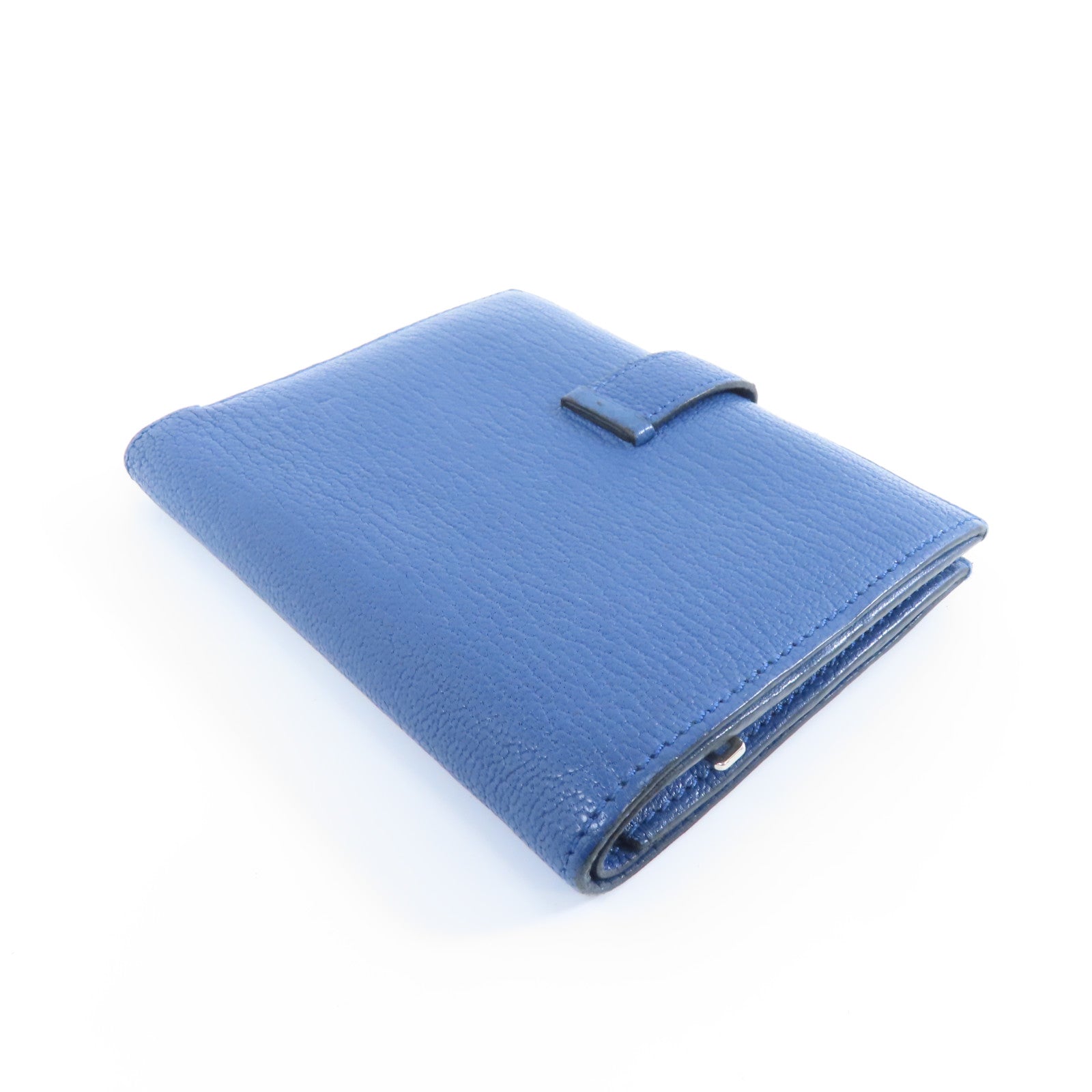 HERMES Chevre皮革Bearn Wallet銀扣錢包藍色