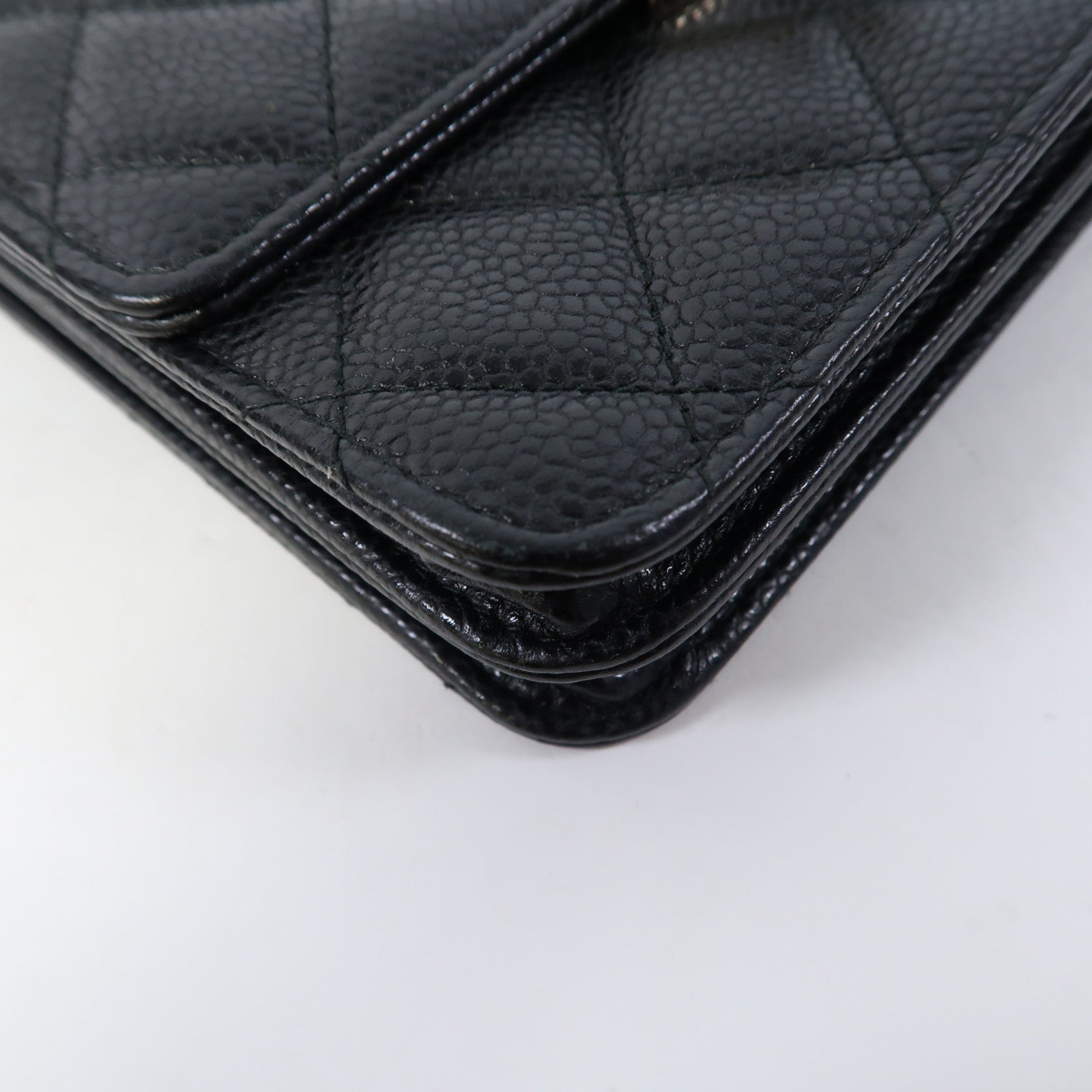 CHANEL 菱格羊皮皮革Chain Shoulder金扣鏈帶肩背袋黑色