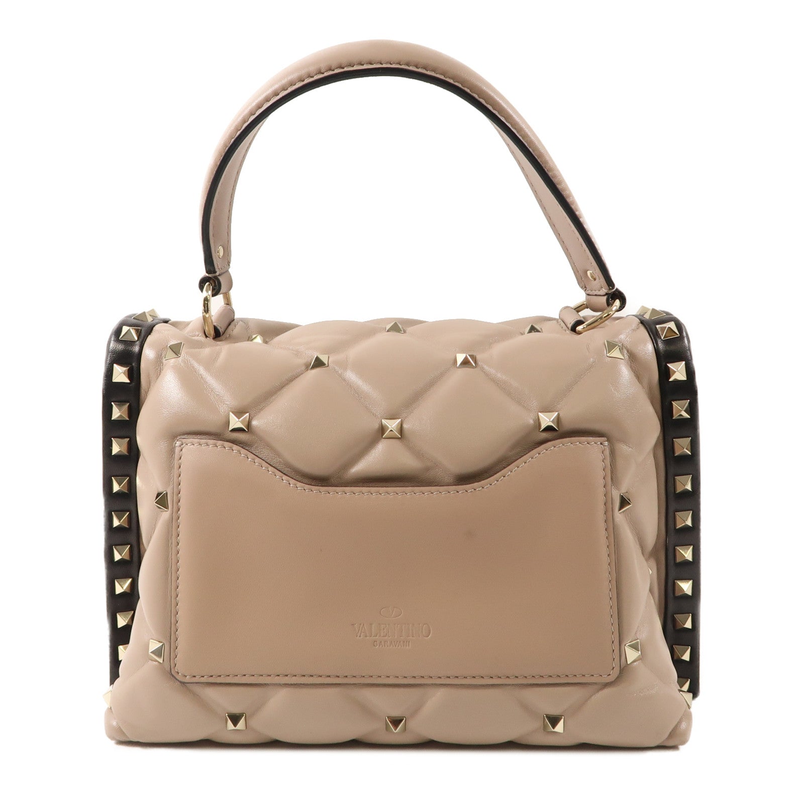 Valentino 牛皮皮革2way Shoulder Bag金扣手挽肩背兩用袋杏色/黑色
