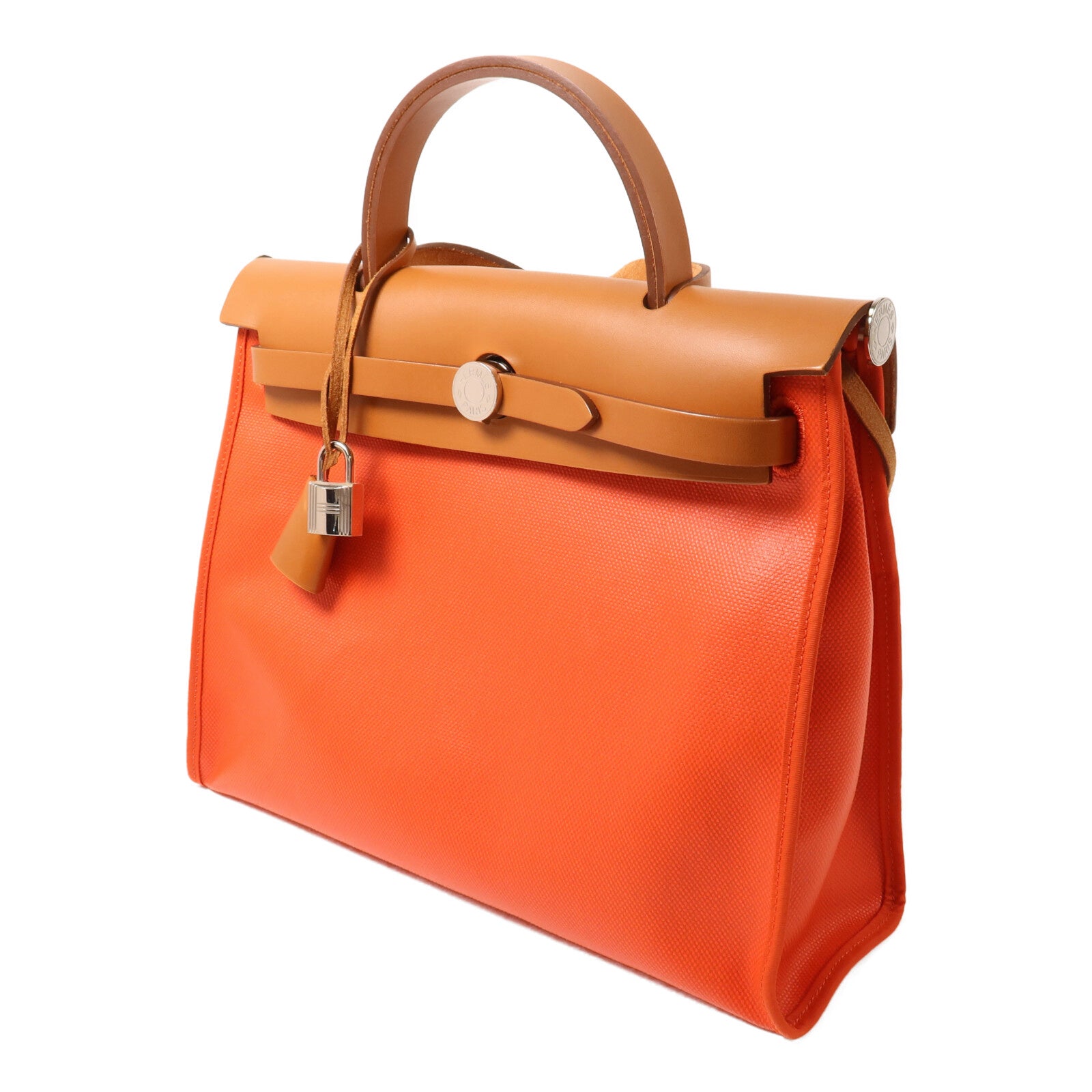 HERMES 帆布Herbag PM手挽肩背兩用袋Orange Mecano/Beige/Fauve