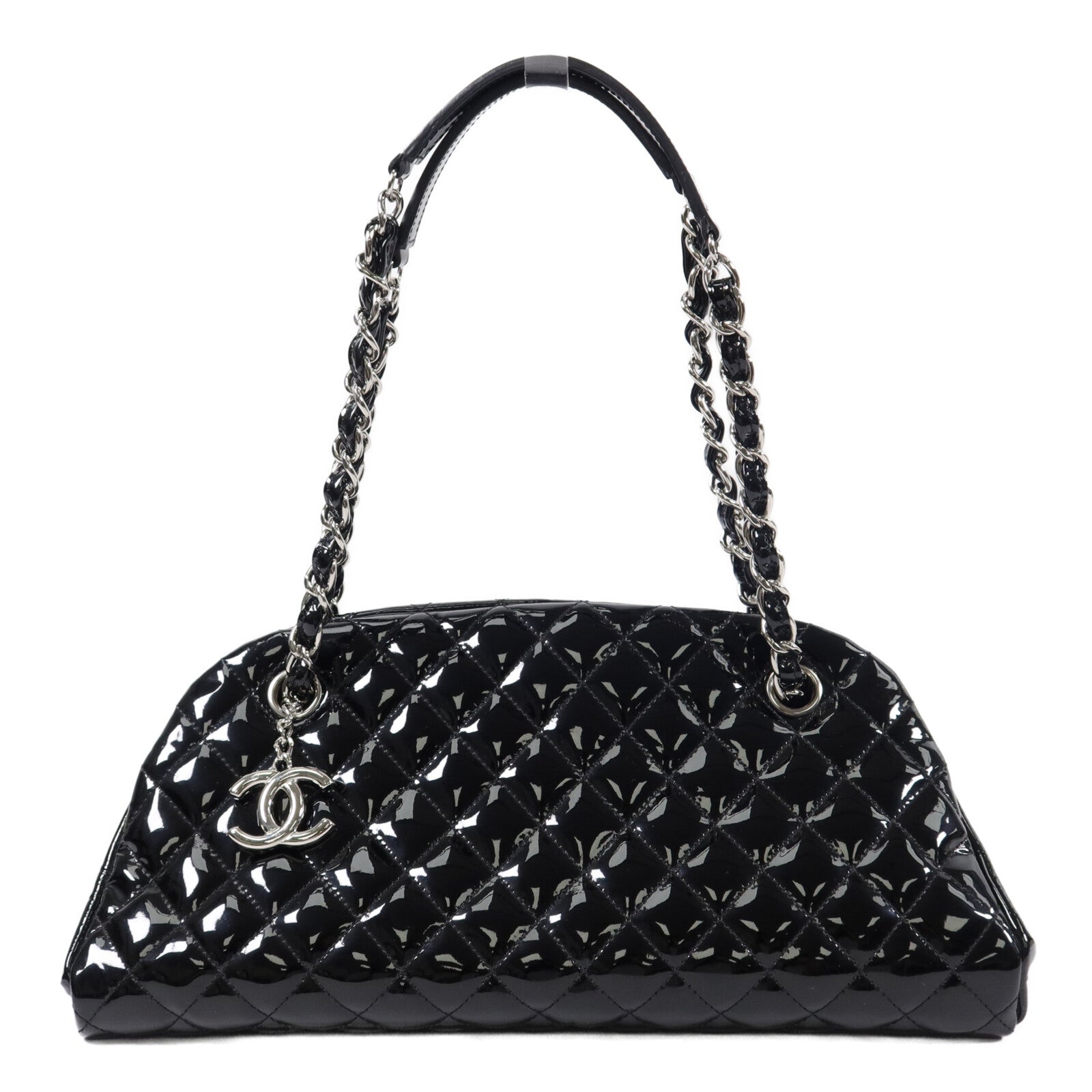 CHANEL 漆皮皮革Mademoiselle Bowling鏈帶肩背袋