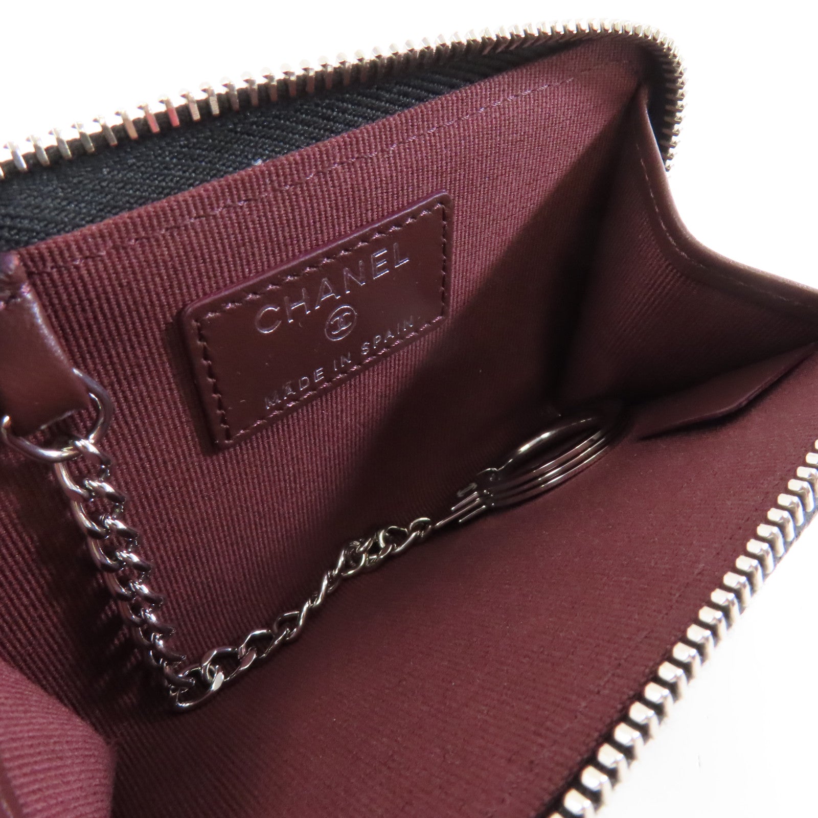 CHANEL 菱格Caviar皮革Coin Case銀扣零錢包黑色