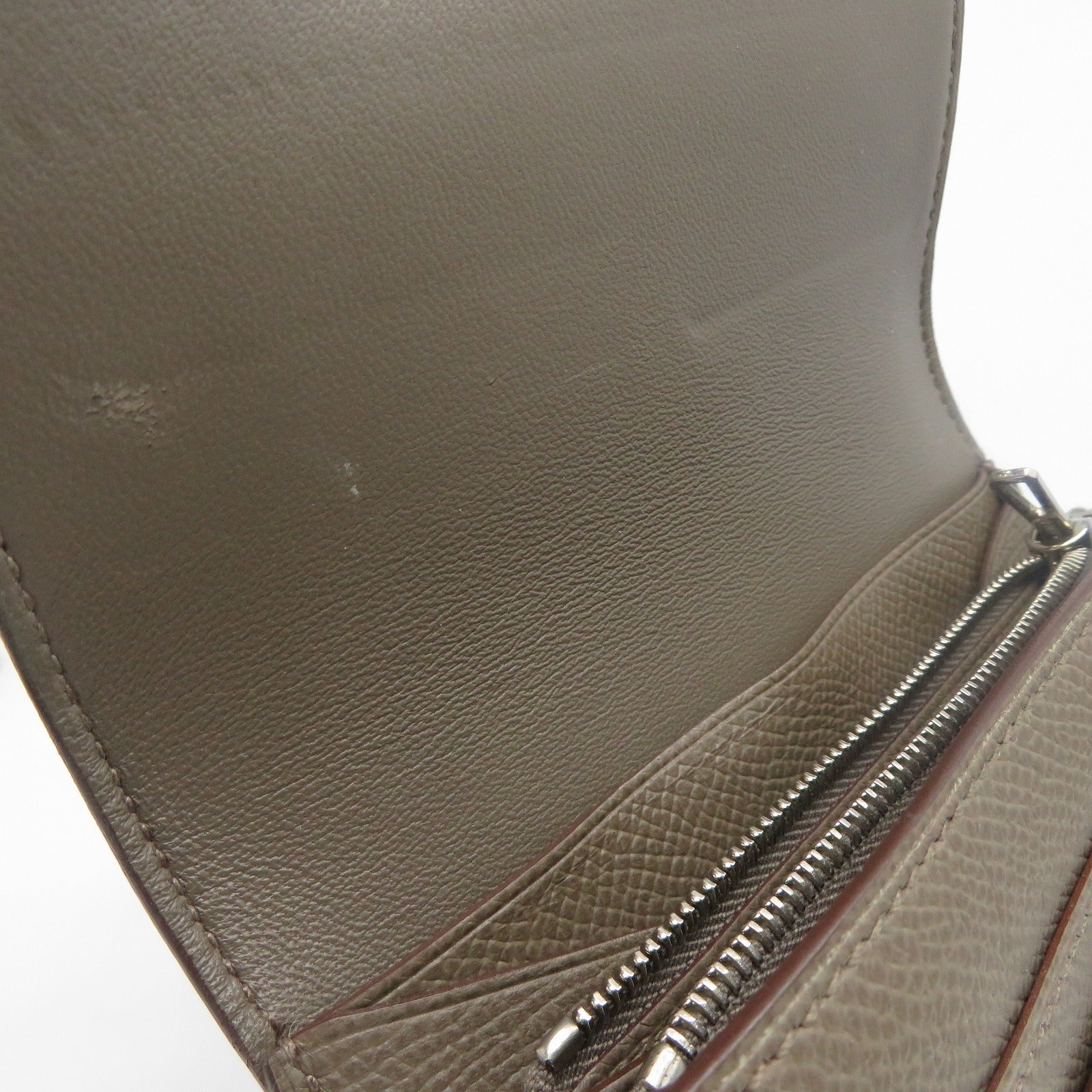 HERMES Epsom皮革Constance Compact Wallet銀扣錢包灰色