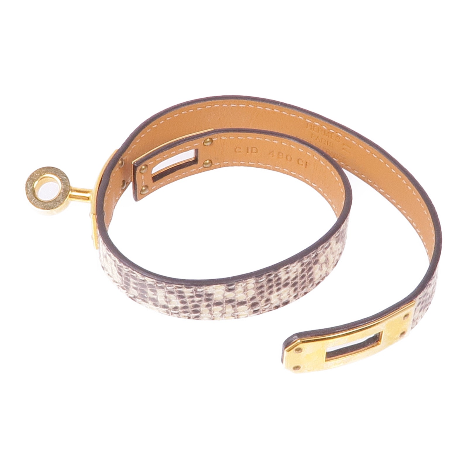 HERMES 蜥蝪皮革Kelly Double Tour Bracelet金扣手帶