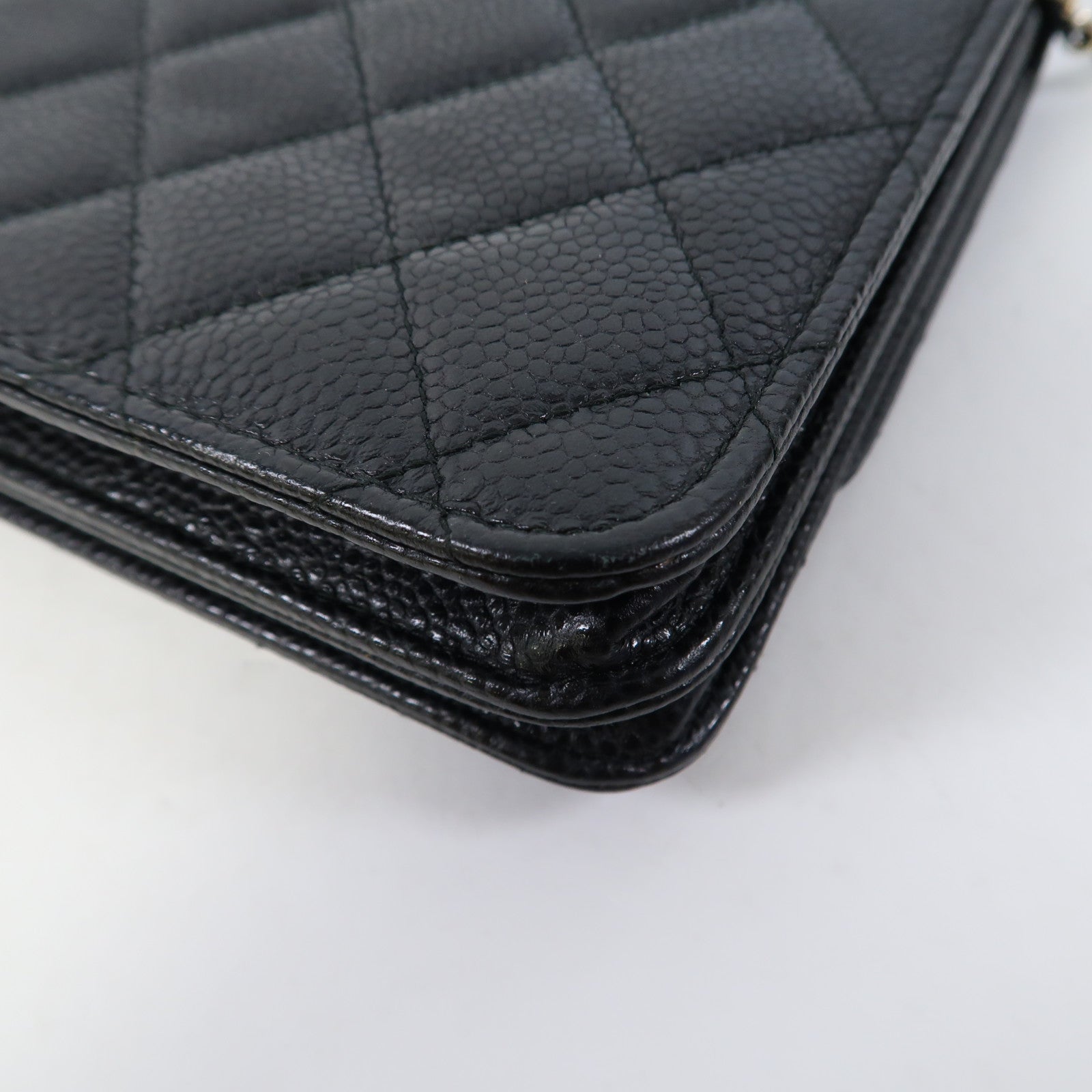CHANEL 菱格羊皮皮革Chain Shoulder金扣鏈帶肩背袋黑色
