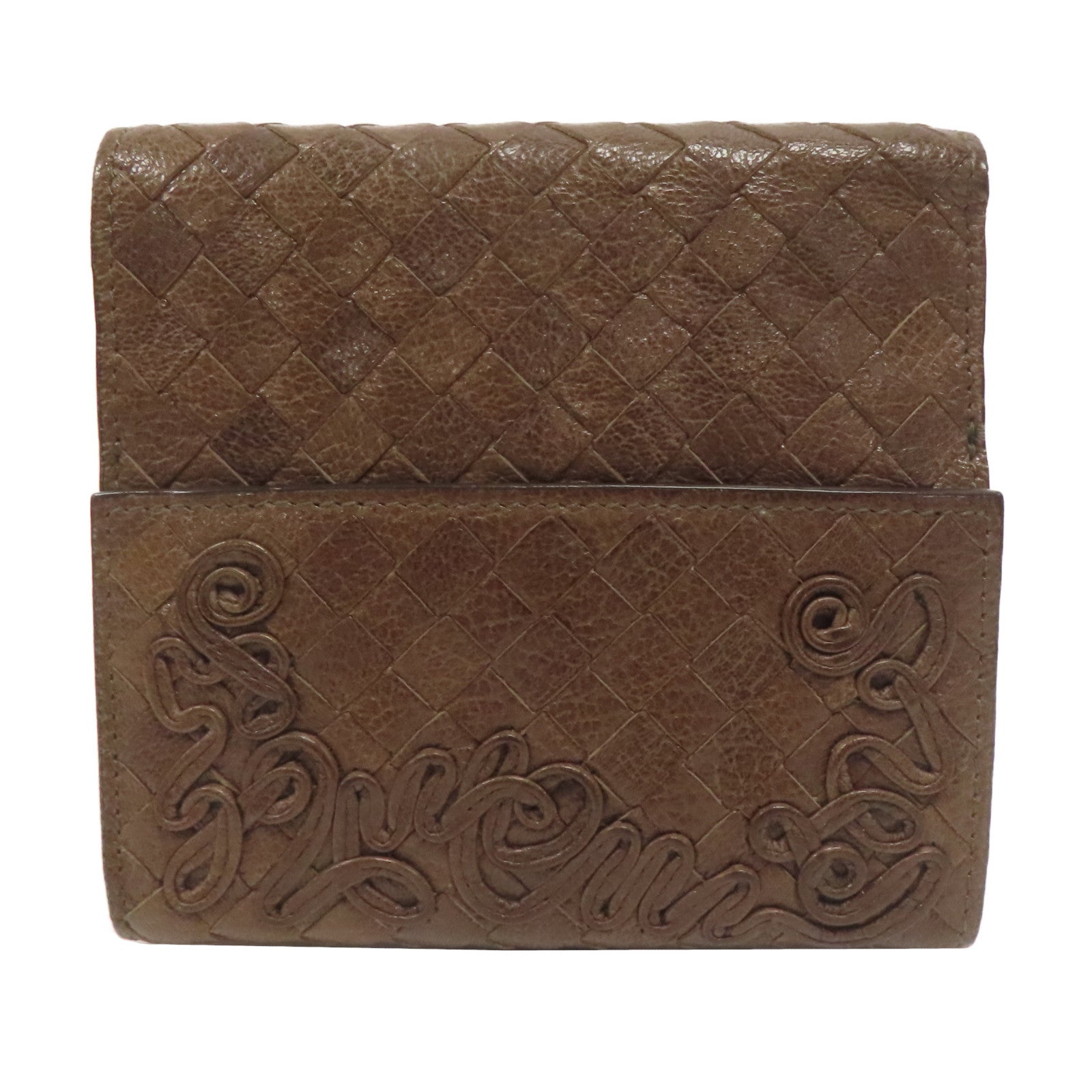 BOTTEGA VENETA 【激減優惠】織紋皮革Wallet金扣鈕扣錢包啡色