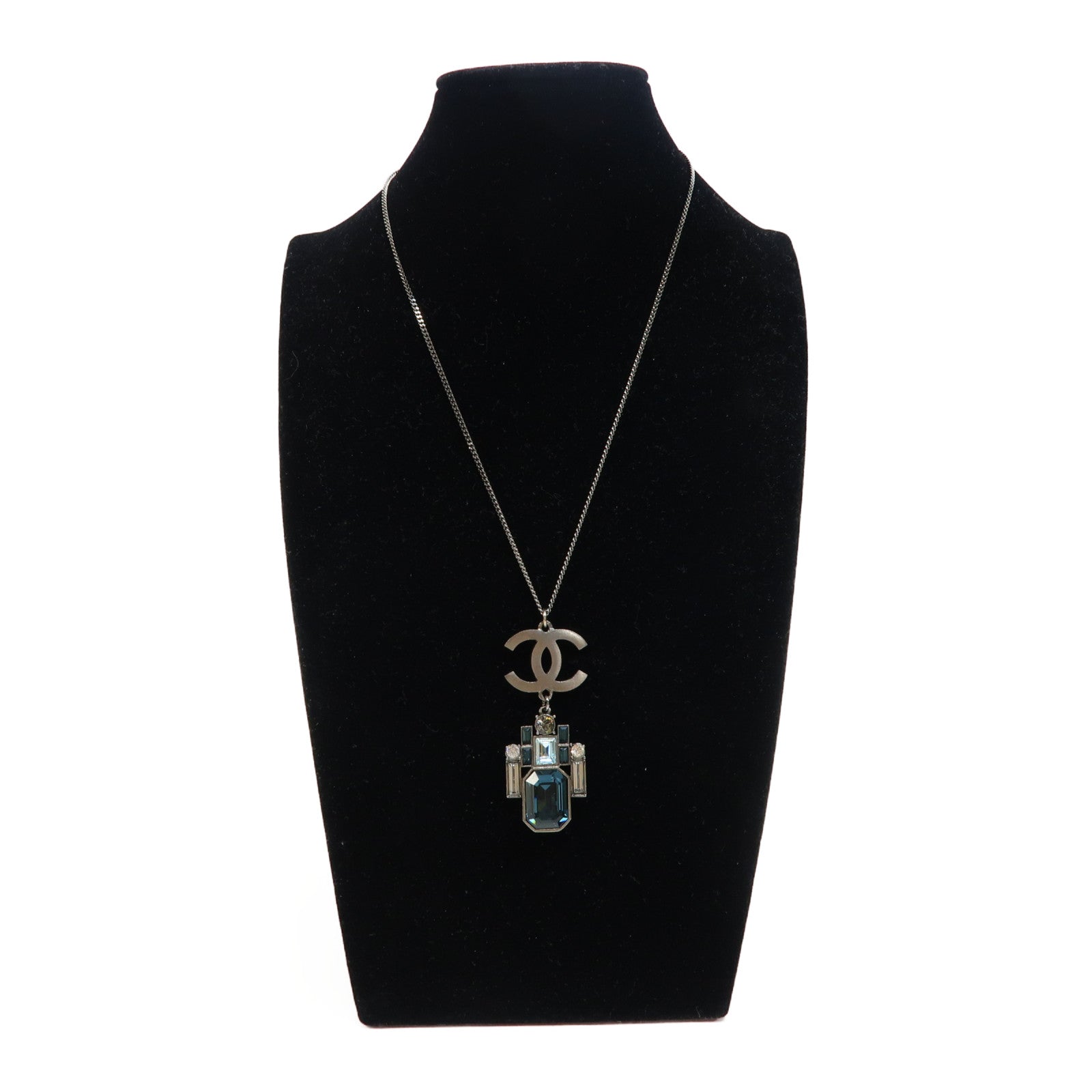 CHANEL 金屬Necklace項鍊銀色/藍色