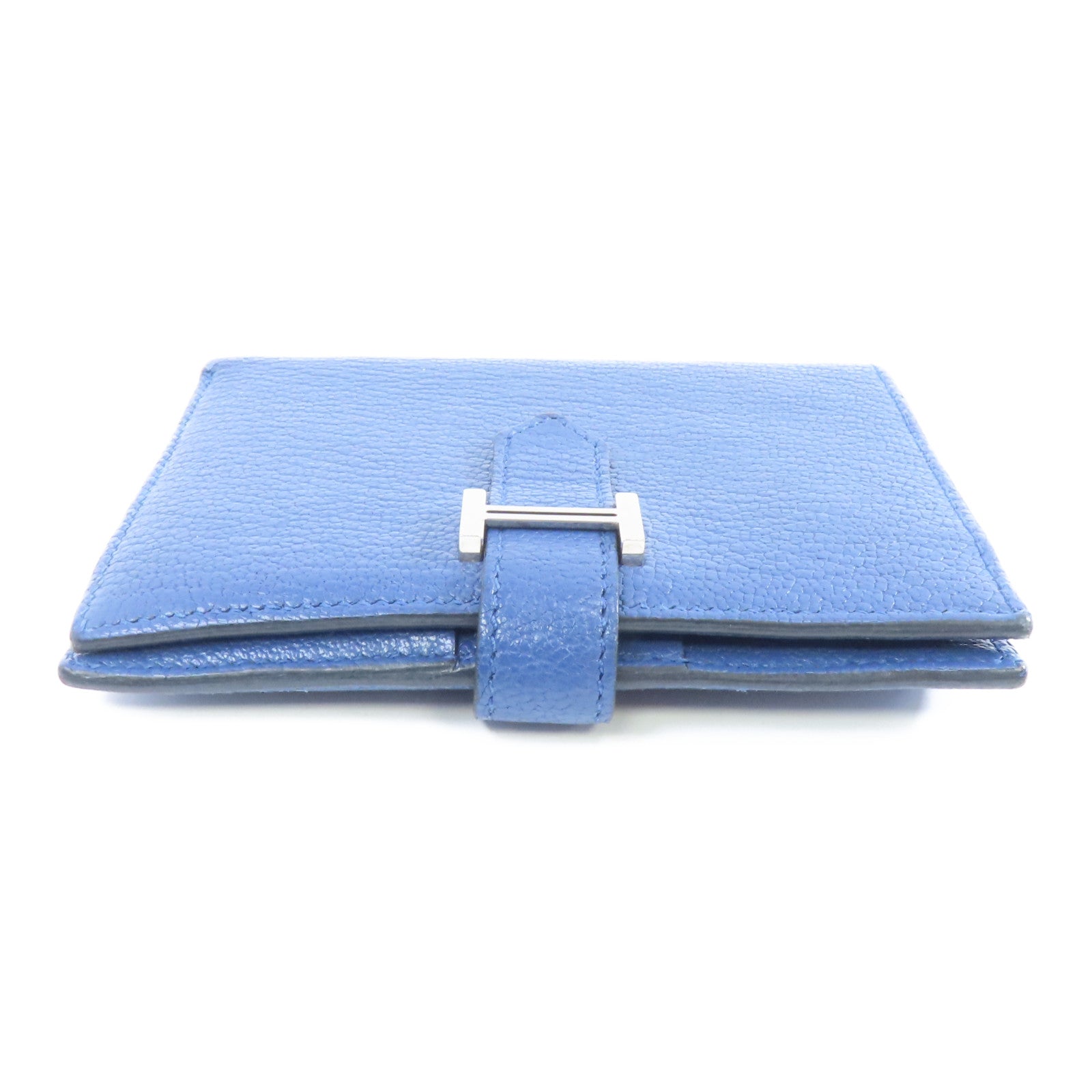HERMES Chevre皮革Bearn Wallet銀扣錢包藍色