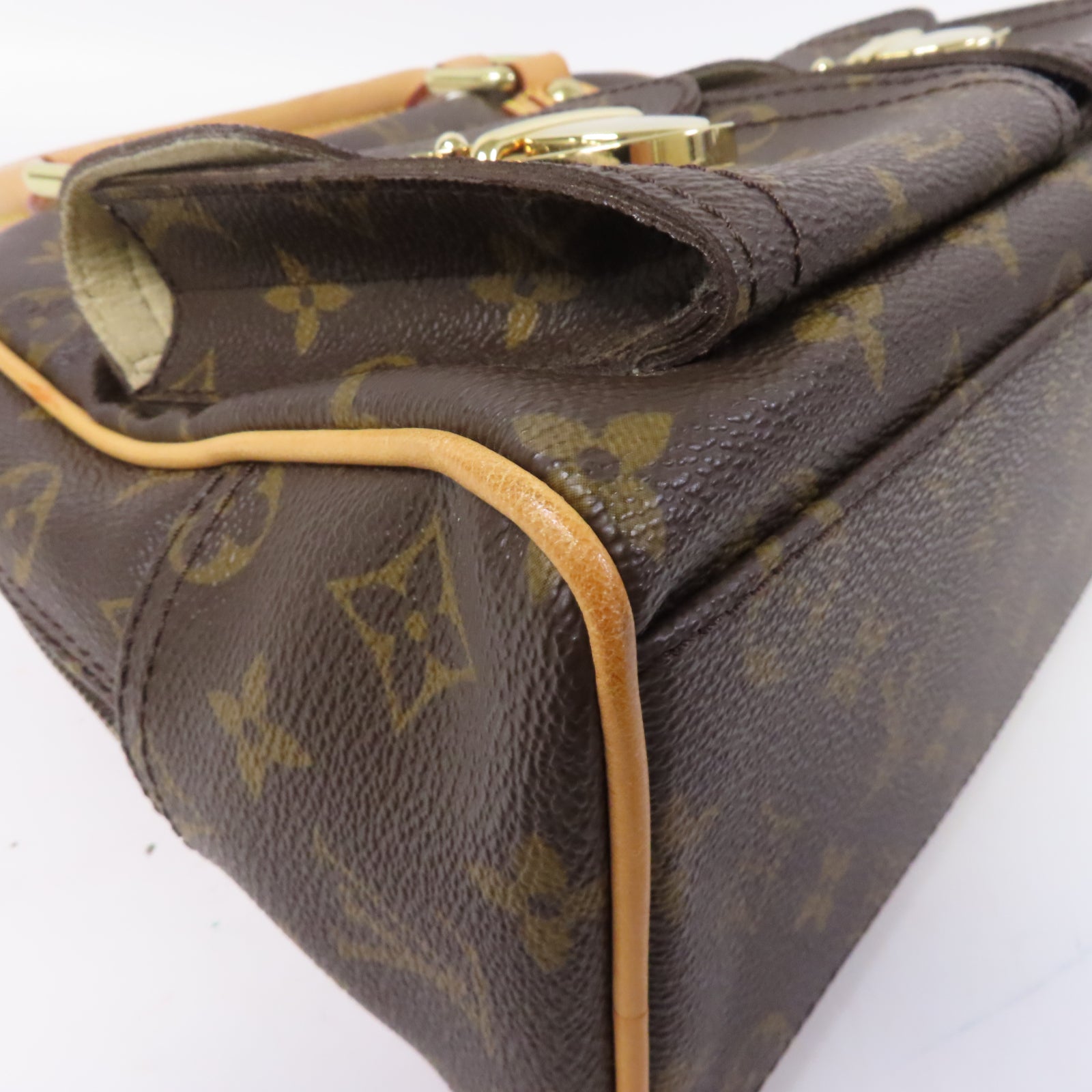 LOUIS VUITTON 【激減優惠】Monogram Manhattan PM金扣手挽袋啡色