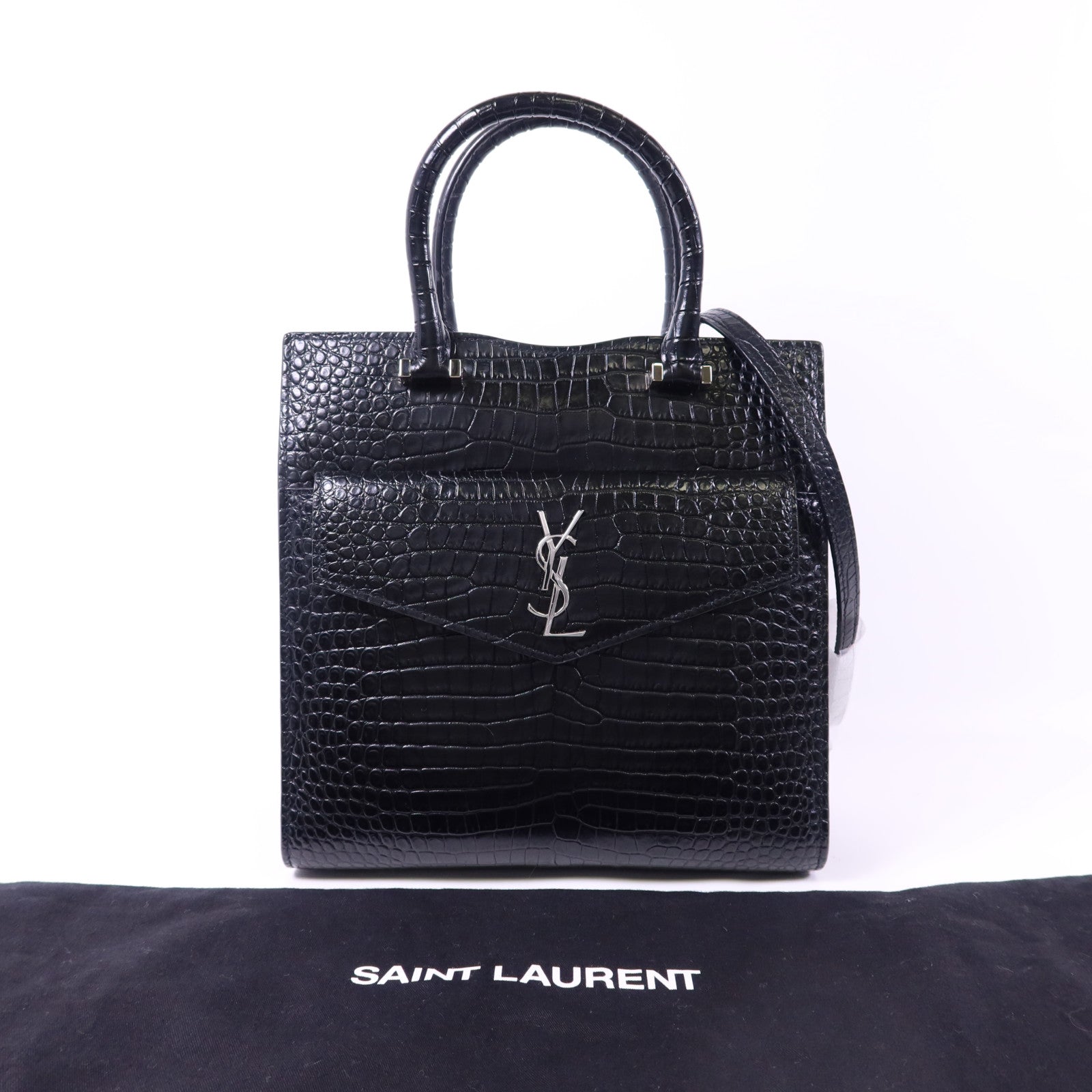 SAINT LAURENT 牛皮皮革Uptown Small Tote銀扣手挽肩背兩用袋