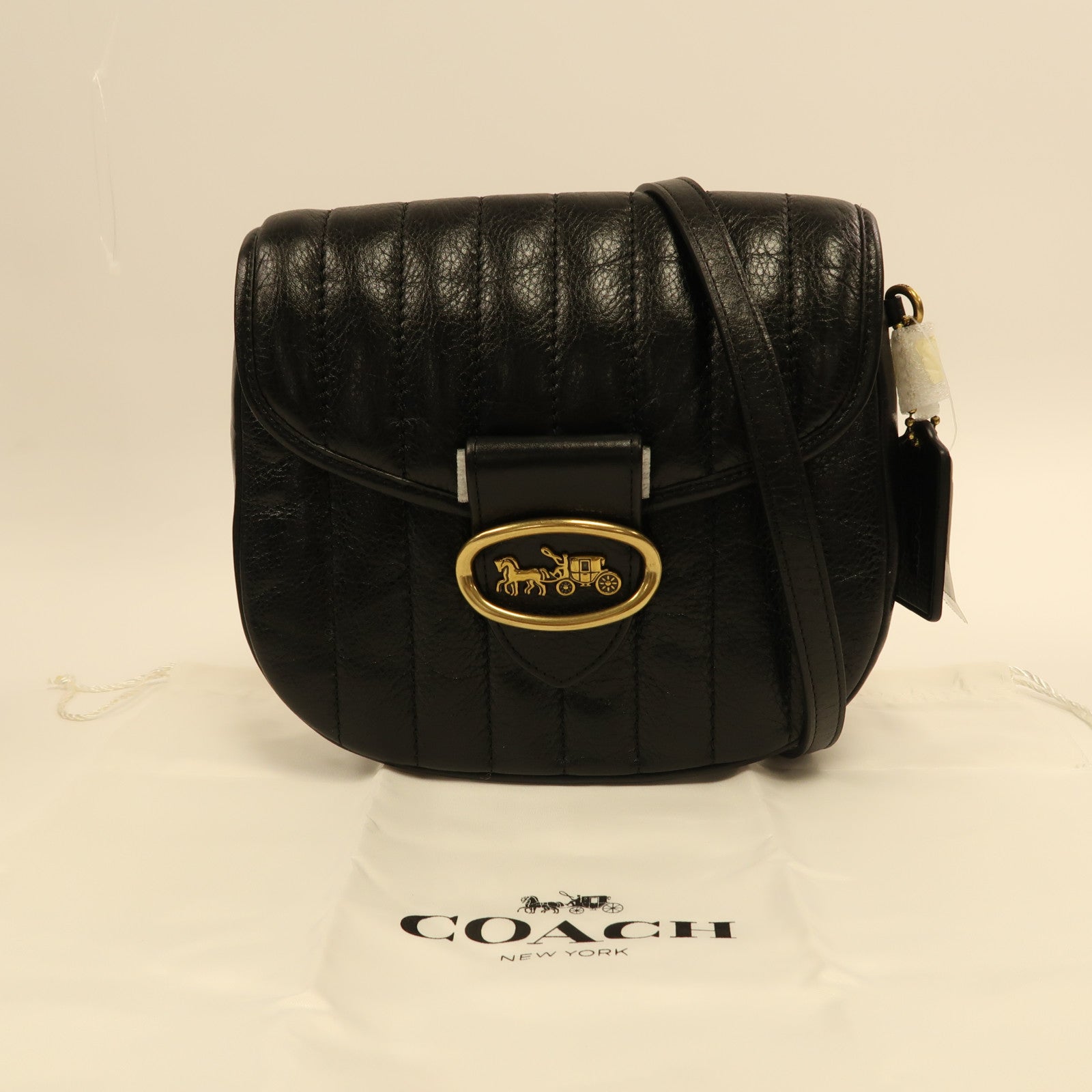 COACH 牛皮皮革Kat Saddle Bag金扣肩背袋黑色