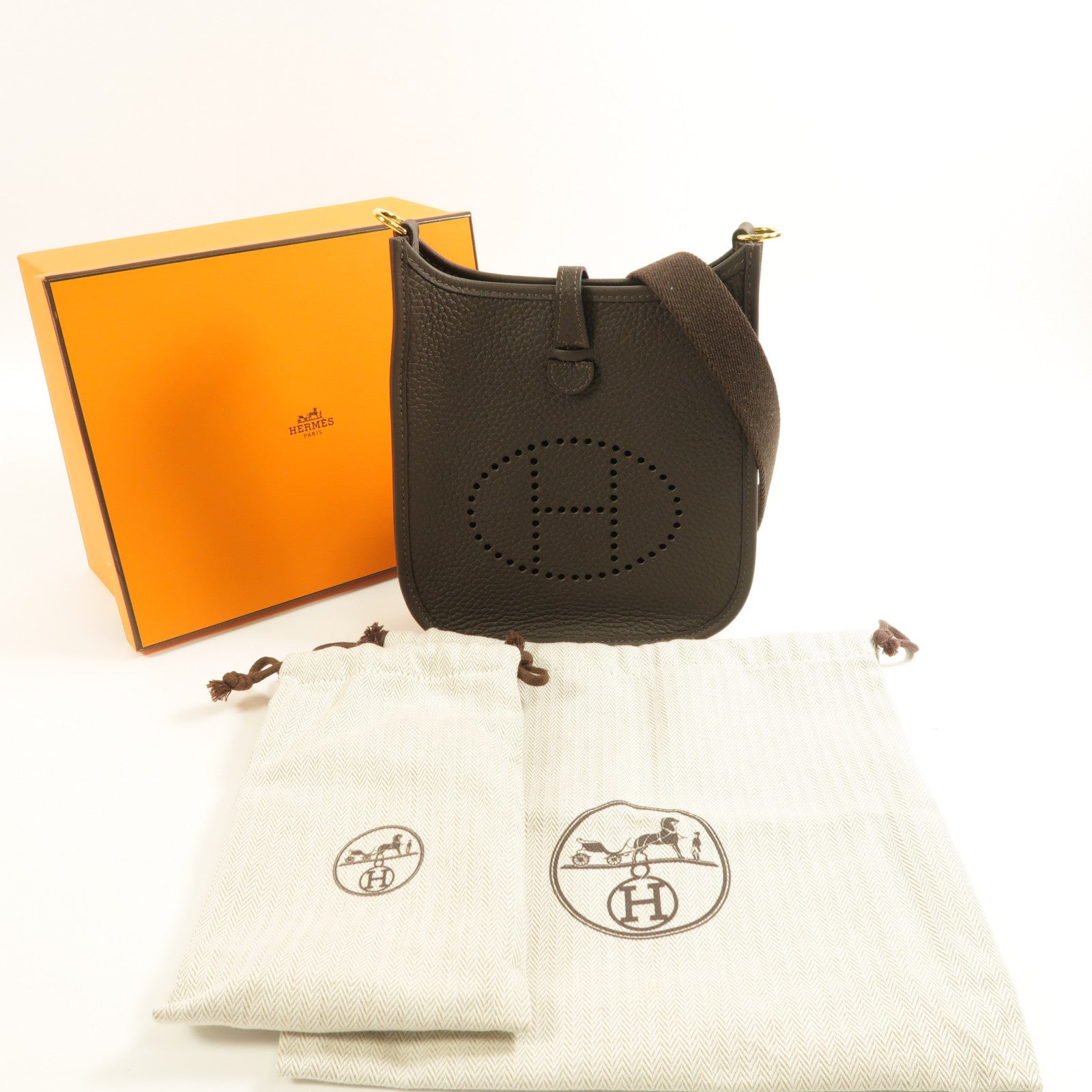 HERMES Clemence皮革Evelyne TPM金扣肩背袋