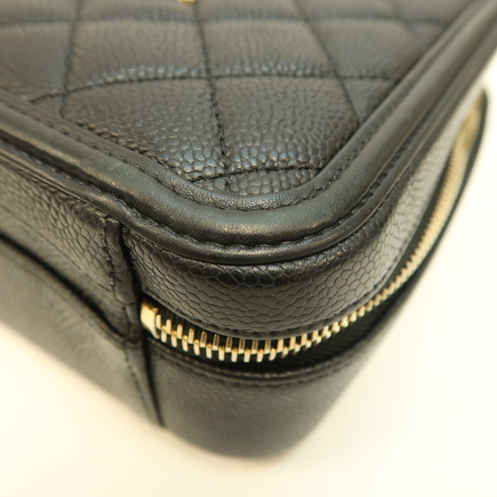 CHANEL 菱格Caviar皮革Vanity Case金扣手挽肩背兩用袋黑色