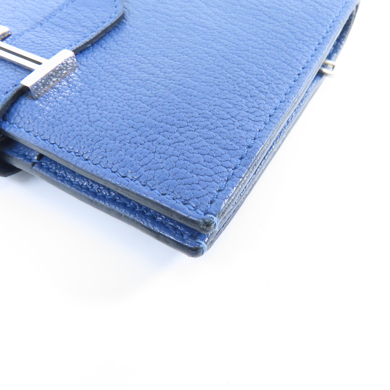 HERMES Chevre皮革Bearn Wallet銀扣錢包藍色