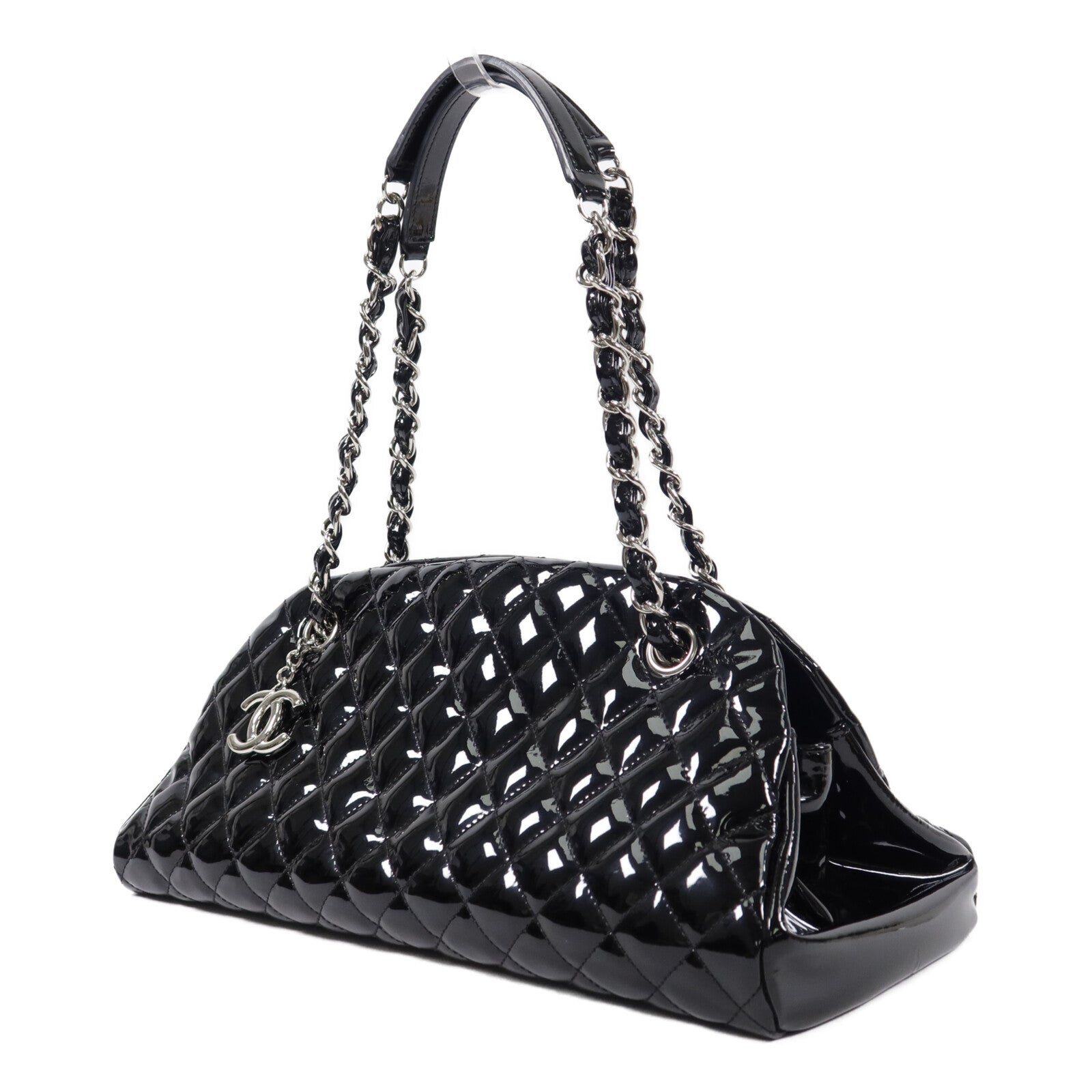 CHANEL 漆皮皮革Mademoiselle Bowling鏈帶肩背袋