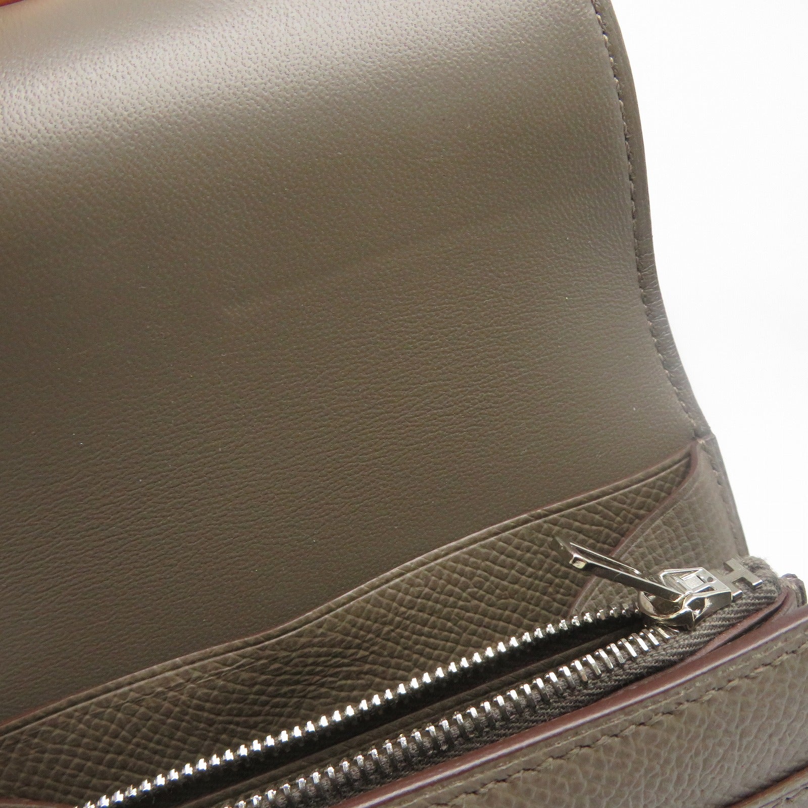HERMES Epsom皮革Constance Compact Wallet銀扣錢包灰色