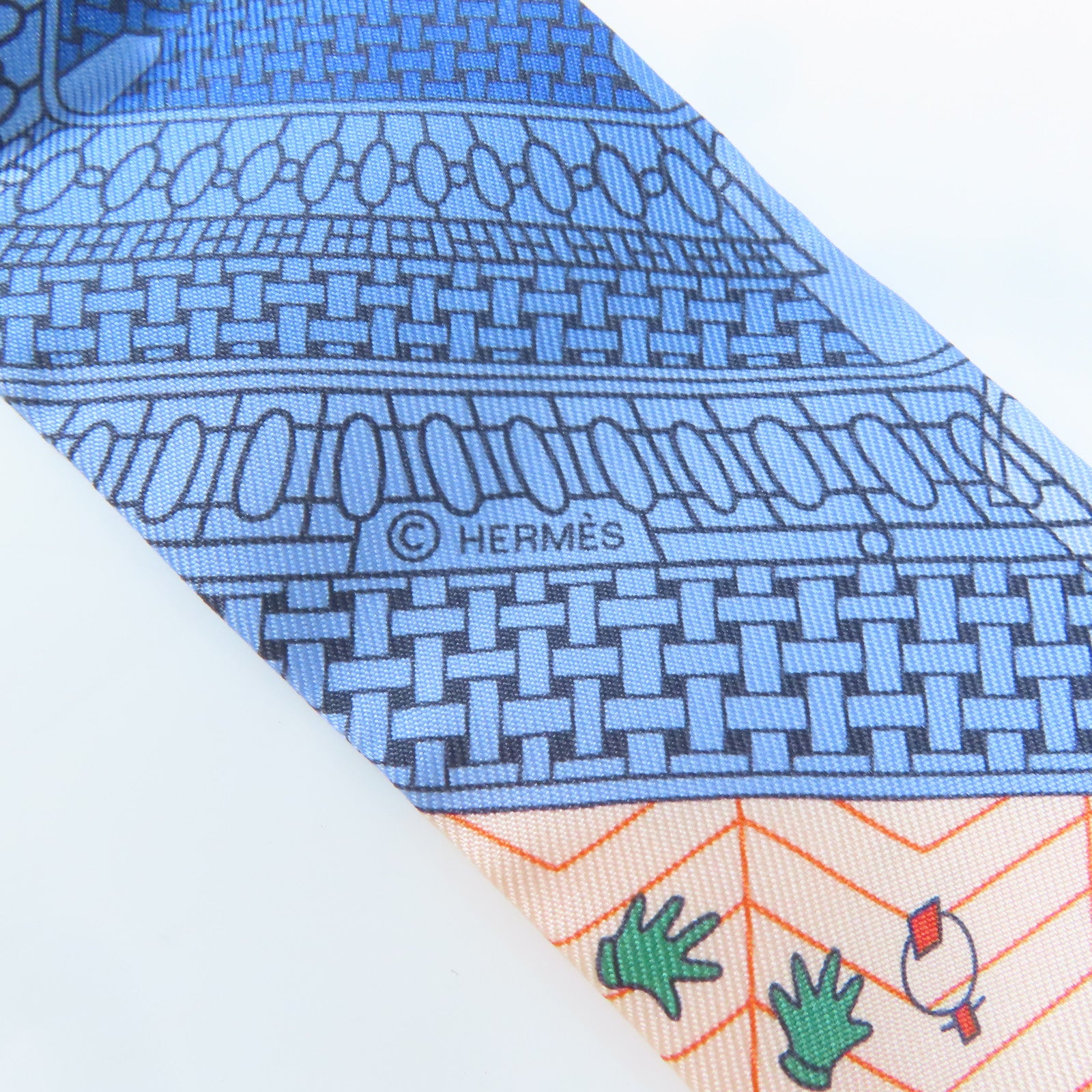 HERMES 絲質Twilly絲巾淺藍色/彩色