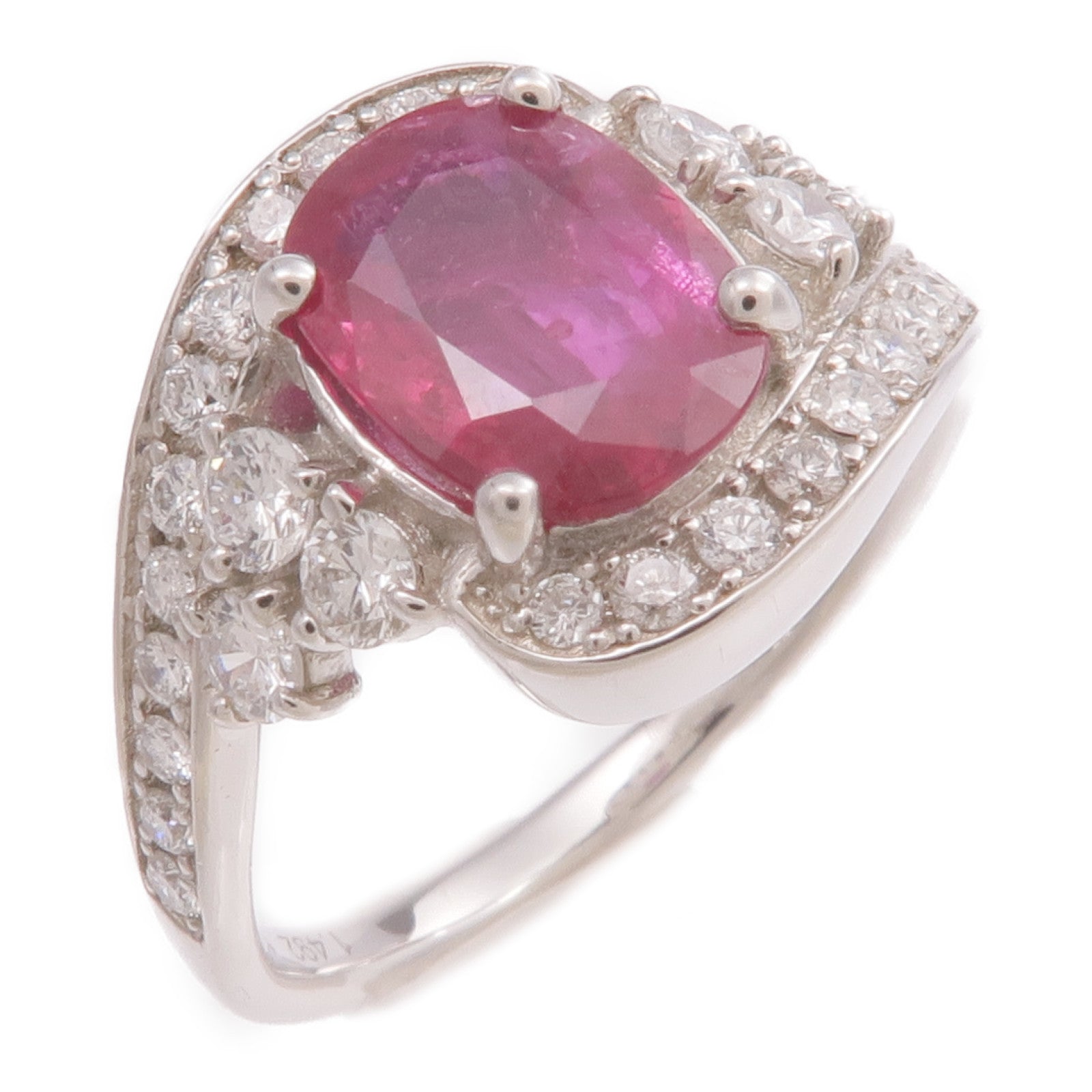JEWELRY PT900鉑金Ruby Diamond Ring紅寶石/鑽石戒指US#6.25