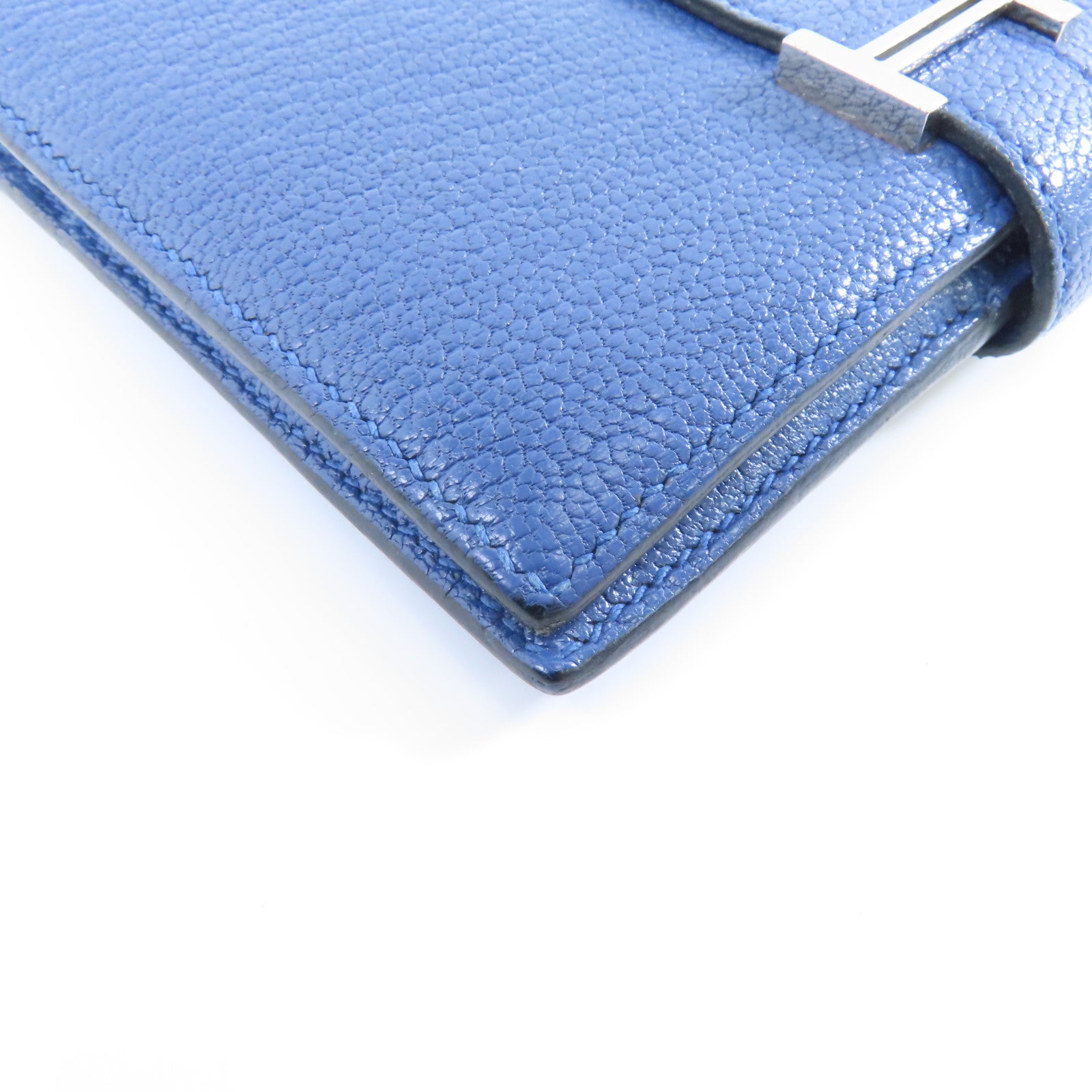 HERMES Chevre皮革Bearn Wallet銀扣錢包藍色