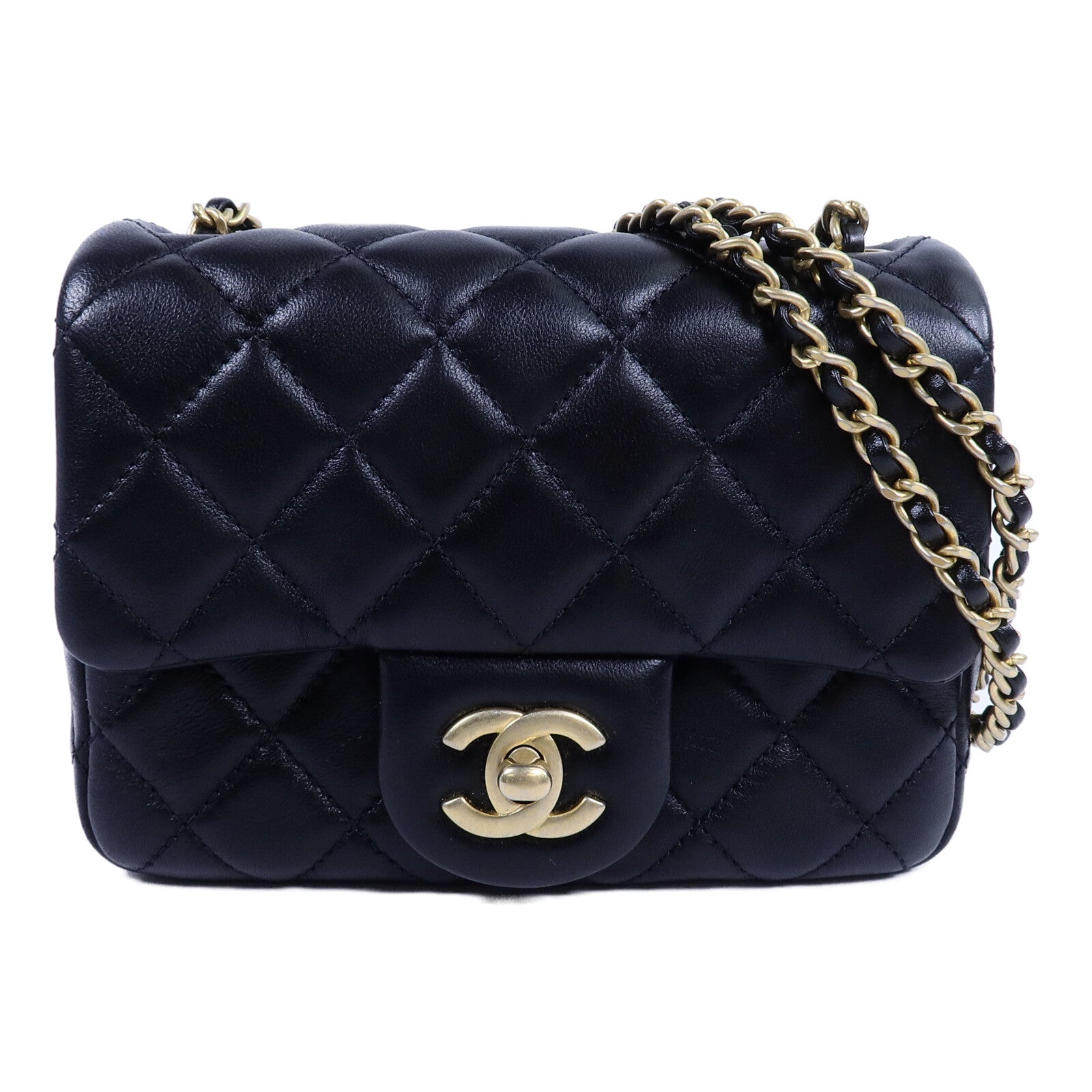CHANEL 羊皮皮革Mini Classic 17 Gold Ball鏈帶肩背袋