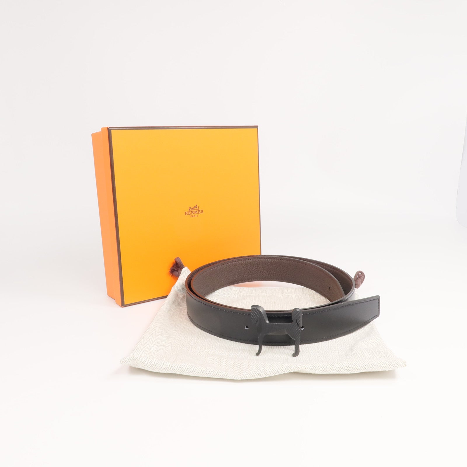 HERMES 【激減優惠】Togo/Box Calf皮革Belt皮帶Noir