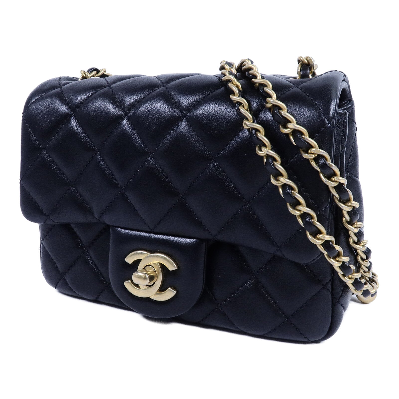 CHANEL 羊皮皮革Mini Classic 17 Gold Ball鏈帶肩背袋