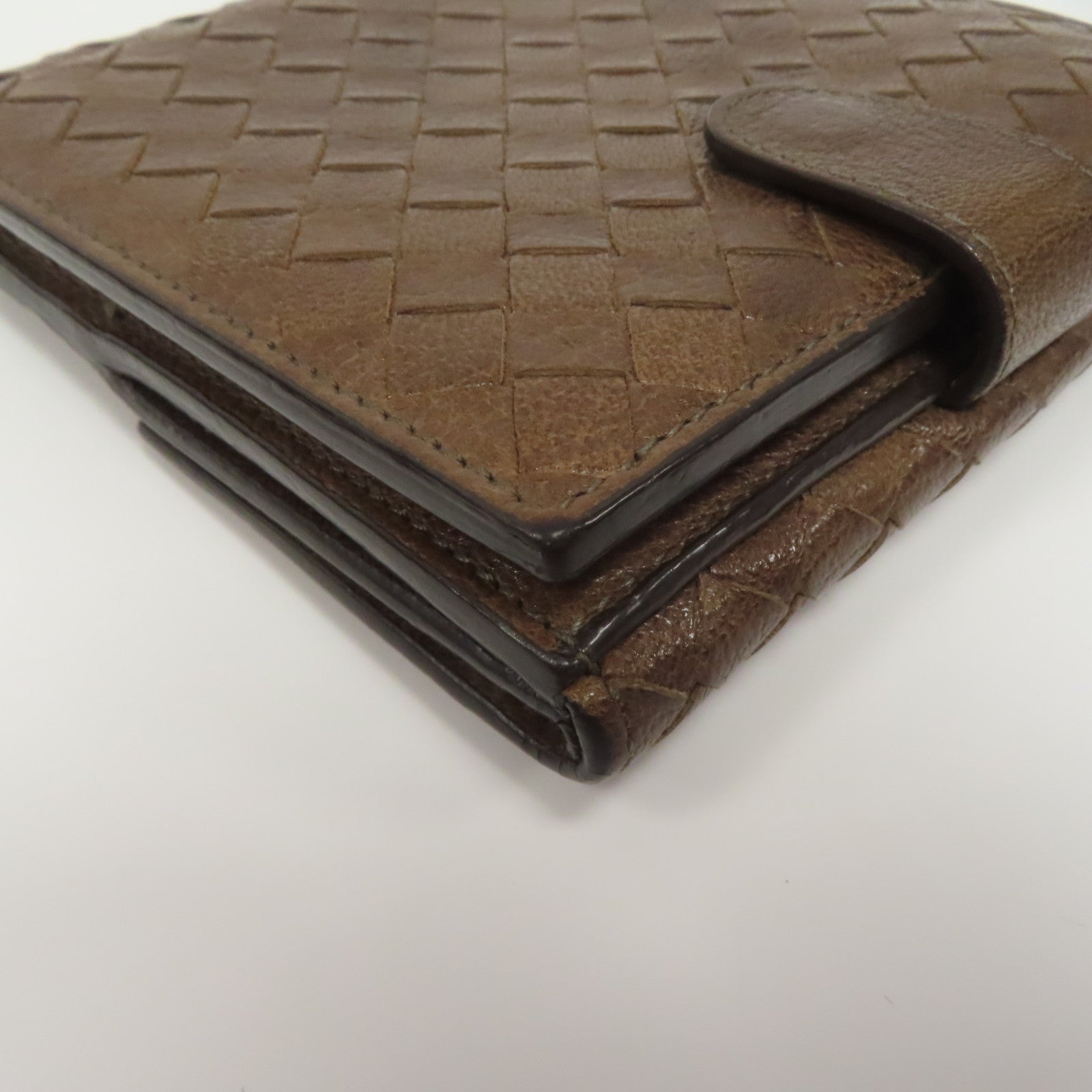 BOTTEGA VENETA 【激減優惠】織紋皮革Wallet金扣鈕扣錢包啡色
