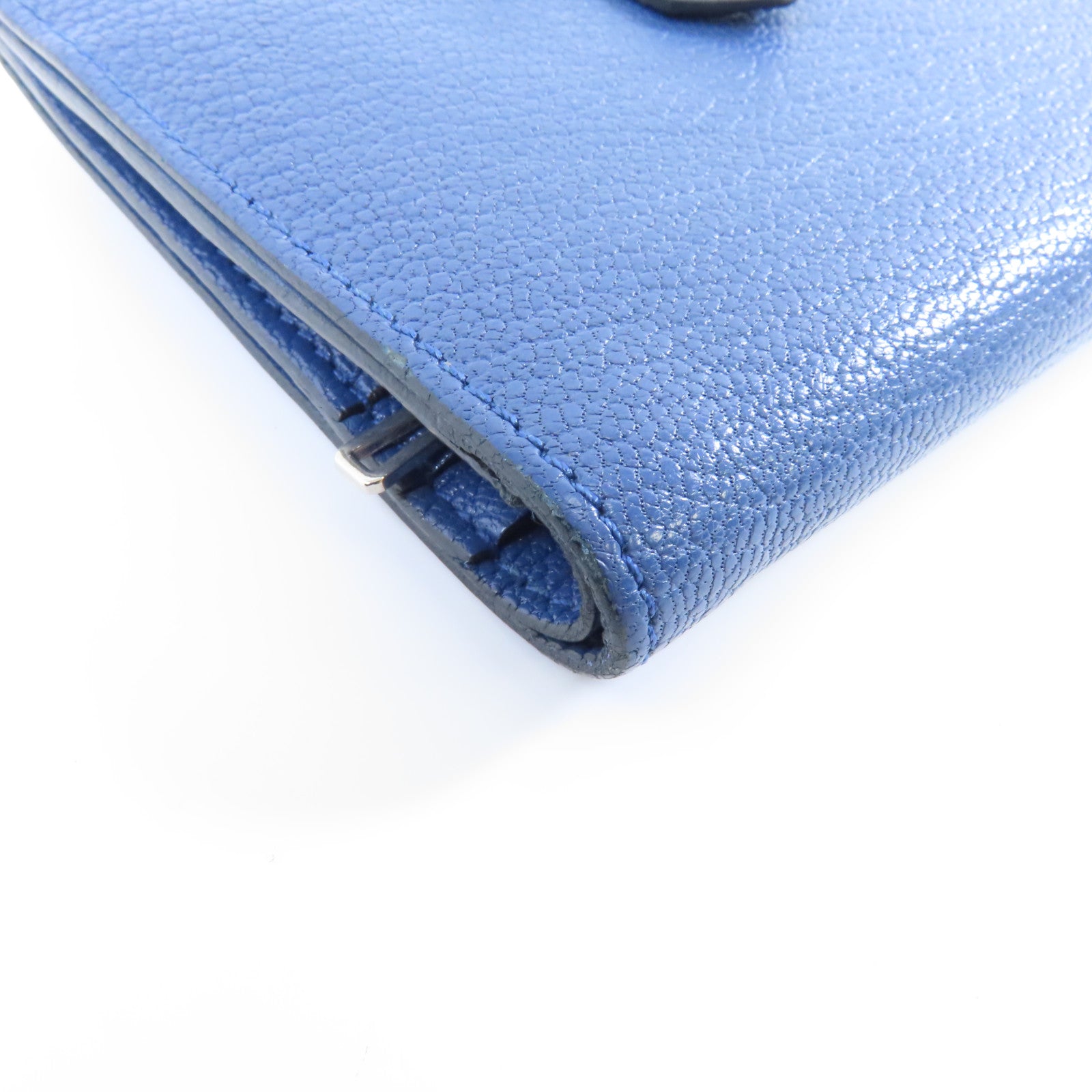 HERMES Chevre皮革Bearn Wallet銀扣錢包藍色