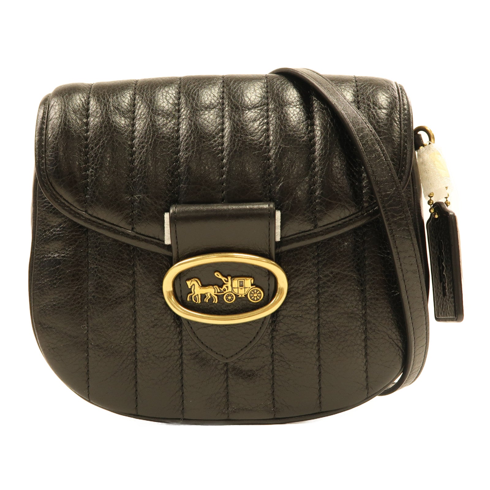 COACH 牛皮皮革Kat Saddle Bag金扣肩背袋黑色