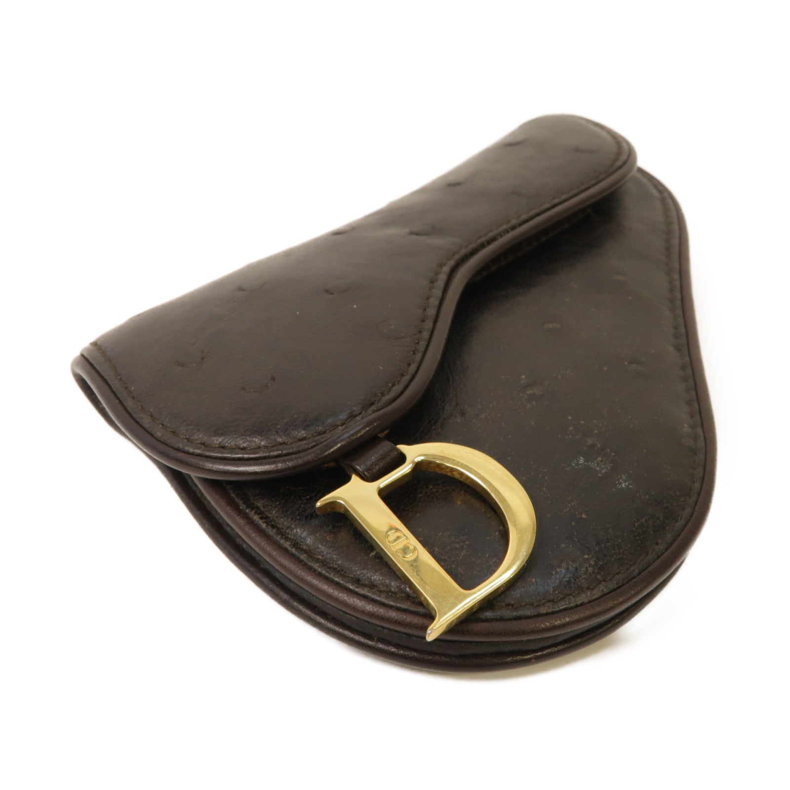 Dior **【激減優惠】駝鳥皮革Coin Case金扣零錢包啡色