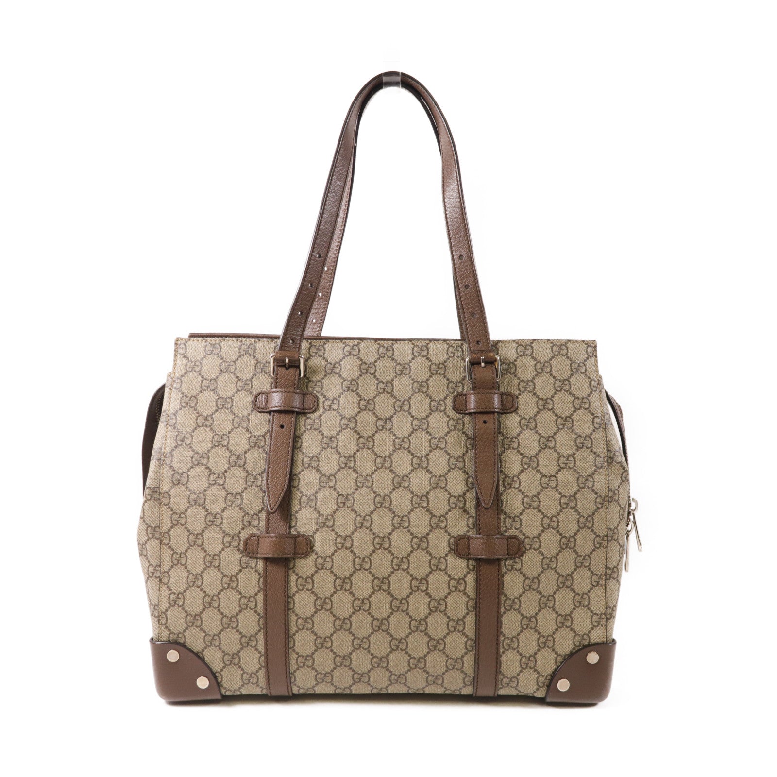 GUCCI 塗層帆布GG Supreme Tote Bag銀扣手挽袋