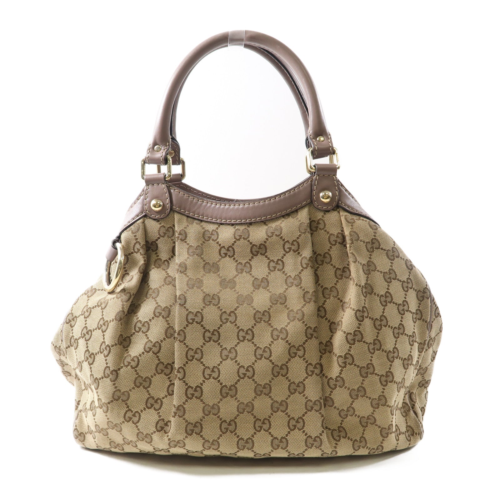 GUCCI 帆布Sukey Tote金扣手挽袋棕色
