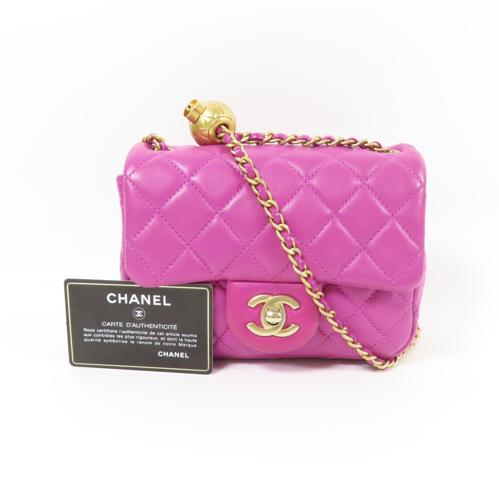CHANEL CC GHW Mini Flap Bag Chain Shoulder Bag Lambskin Leather Purple