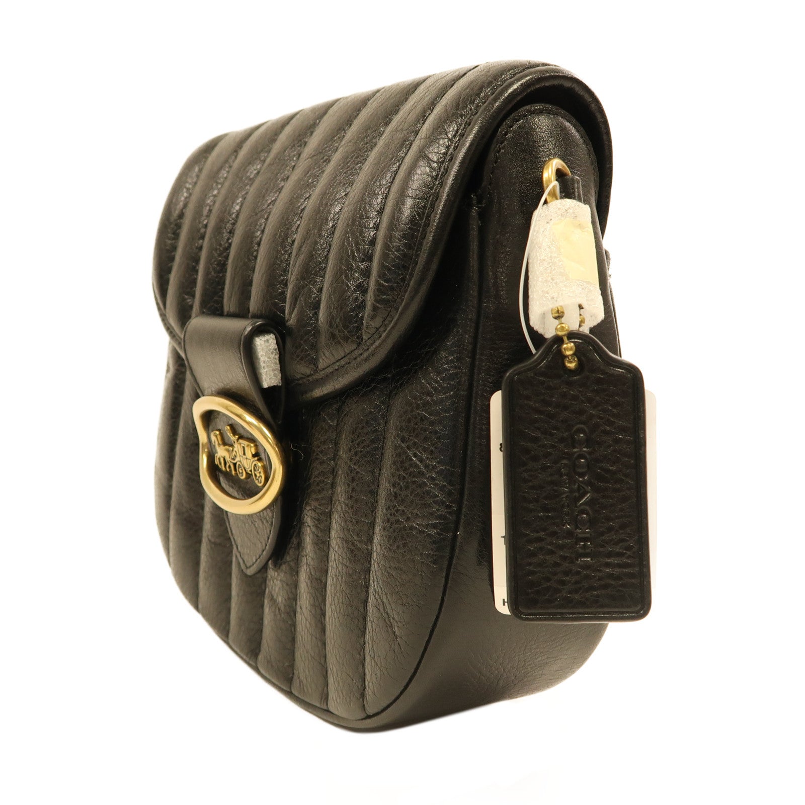 COACH 牛皮皮革Kat Saddle Bag金扣肩背袋黑色